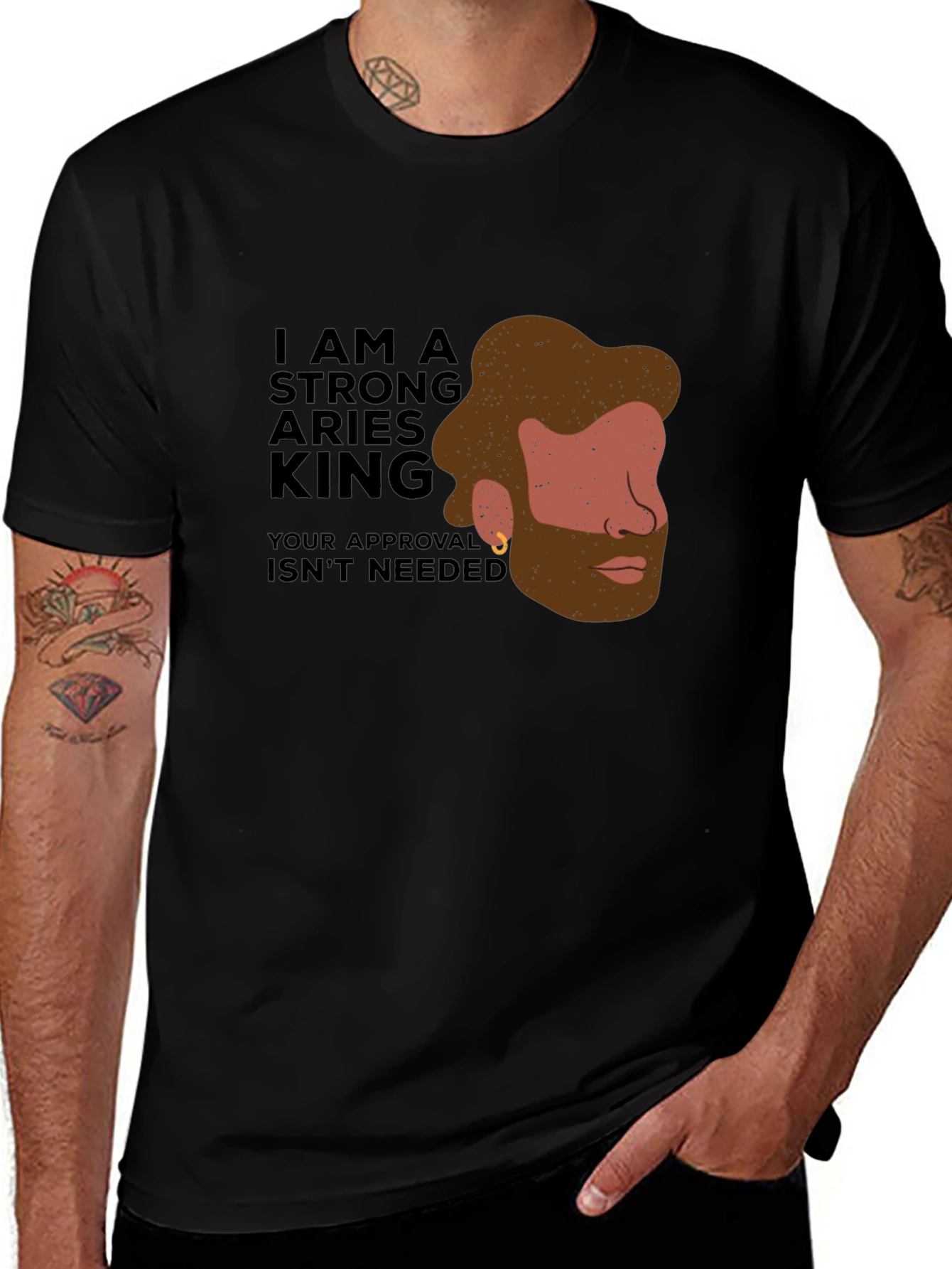 Strong Aries King Black Graphic Tee