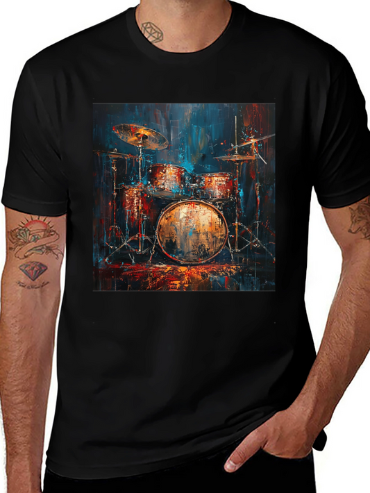 Drum Set Graphic Tee - Musician Style Black T-Shirt