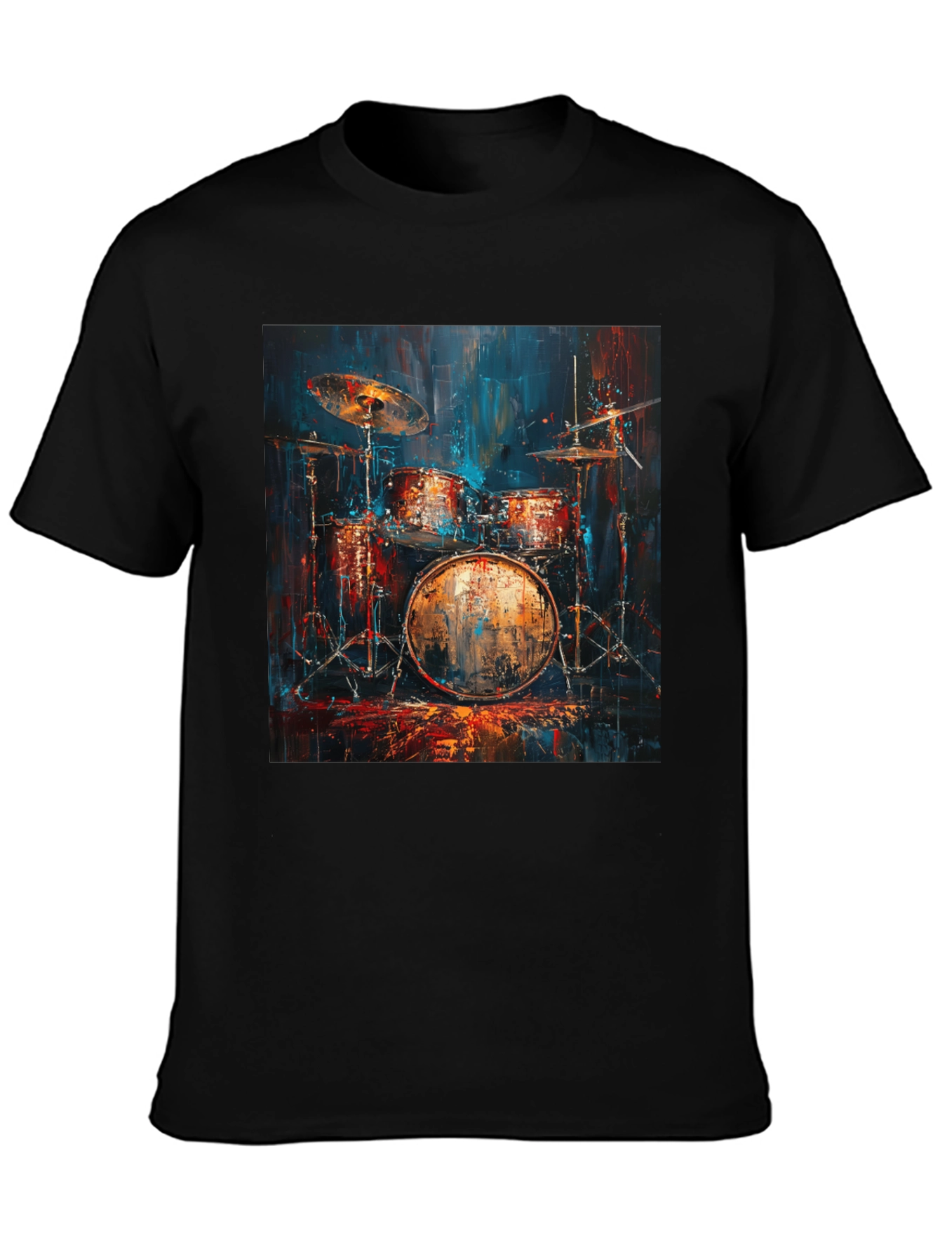 Drum Set Graphic Tee - Musician Style Black T-Shirt