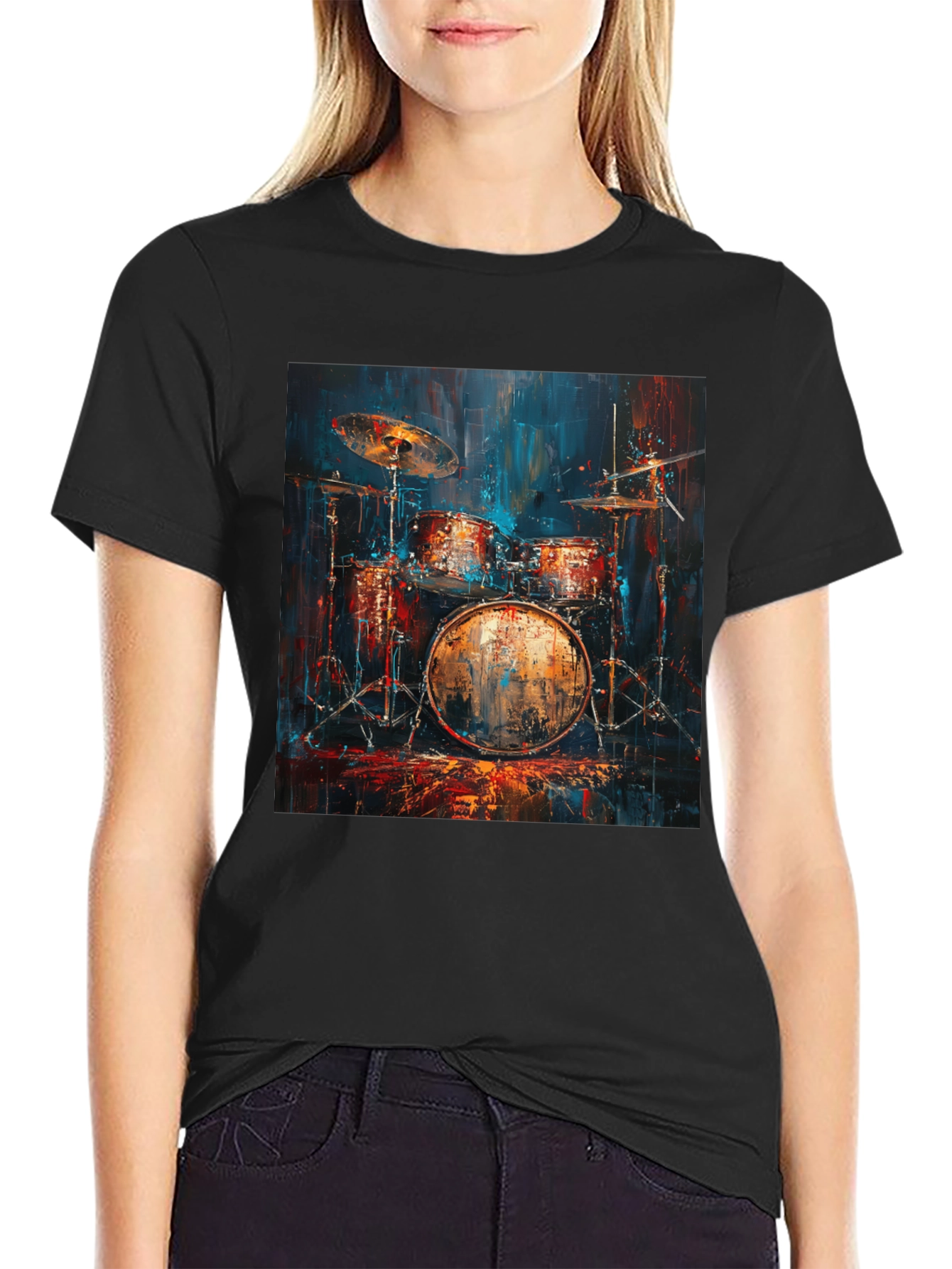 Drum Set Graphic Tee - Musician Style Black T-Shirt