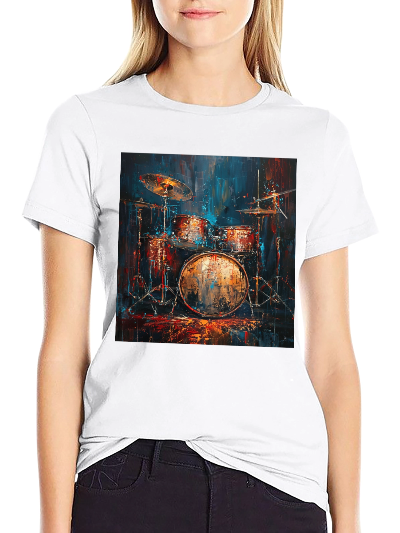Drum Set Graphic Tee - Musician Style Black T-Shirt