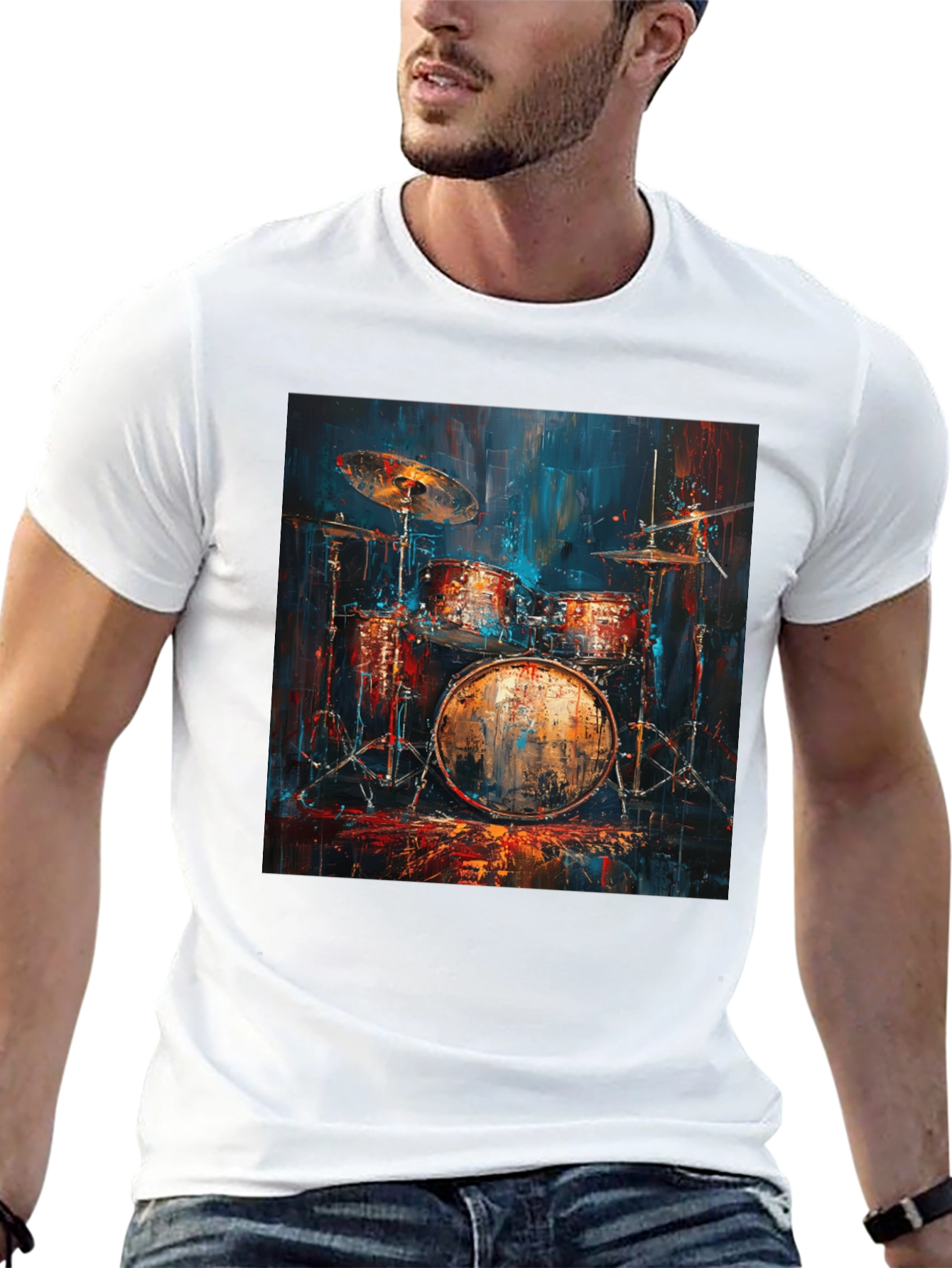 Drum Set Graphic Tee - Musician Style Black T-Shirt