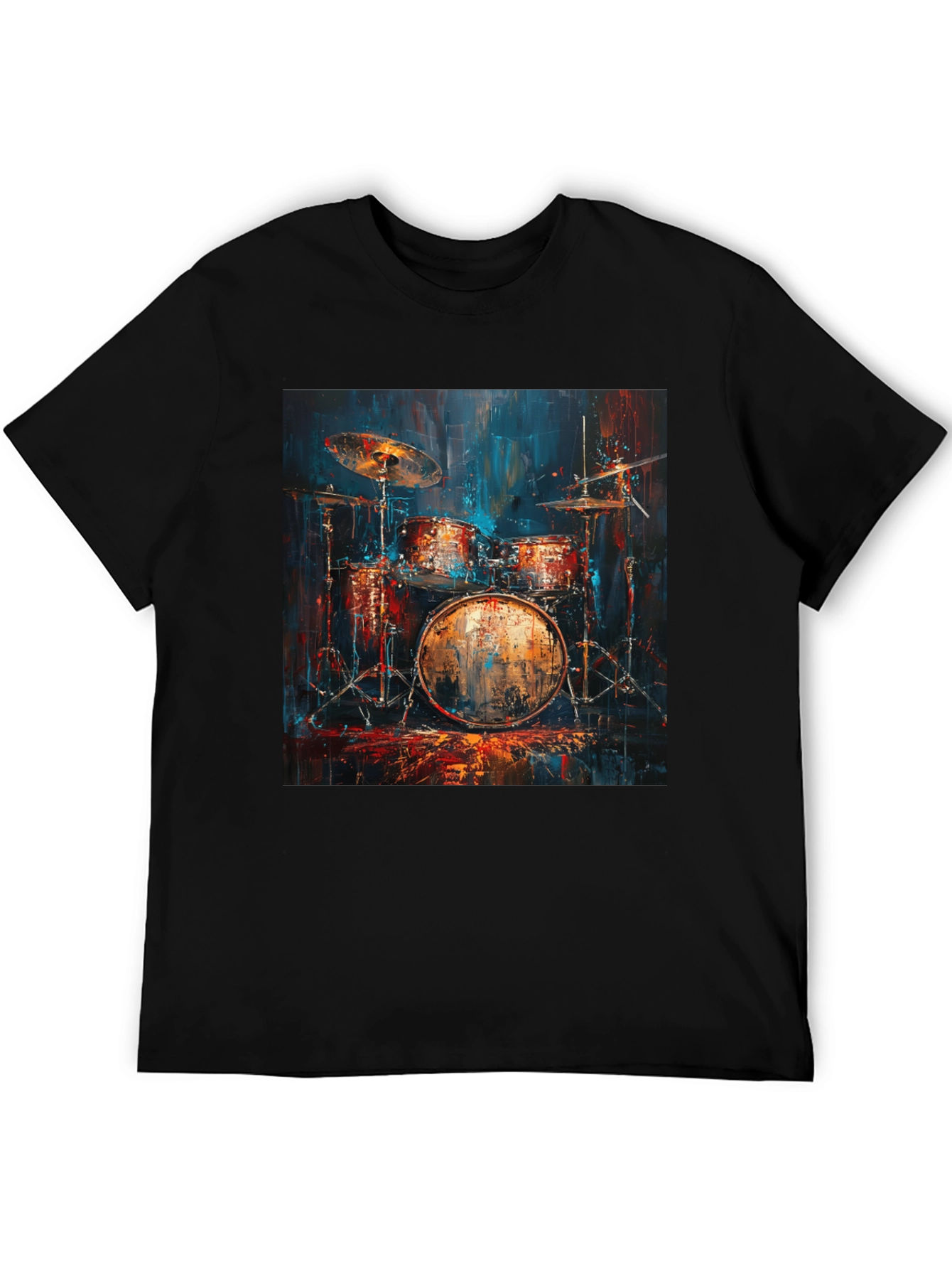 Drum Set Graphic Tee - Musician Style Black T-Shirt