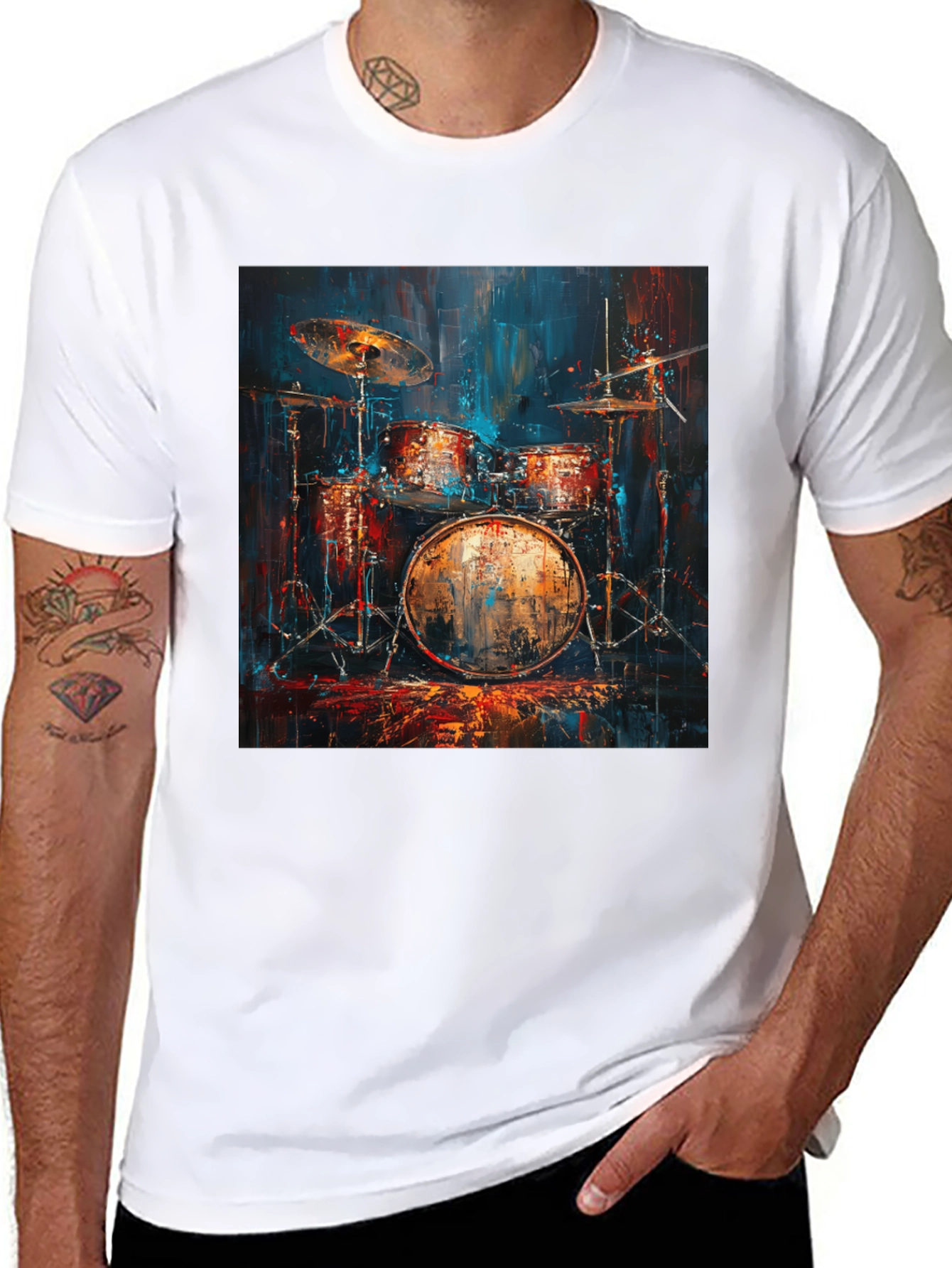 Drum Set Graphic Tee - Musician Style Black T-Shirt