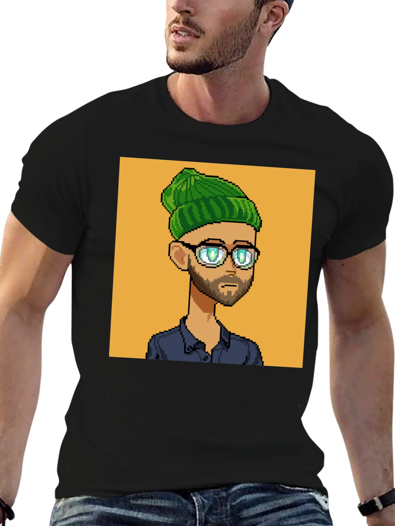 Pixel Art Portrait Black T-Shirt