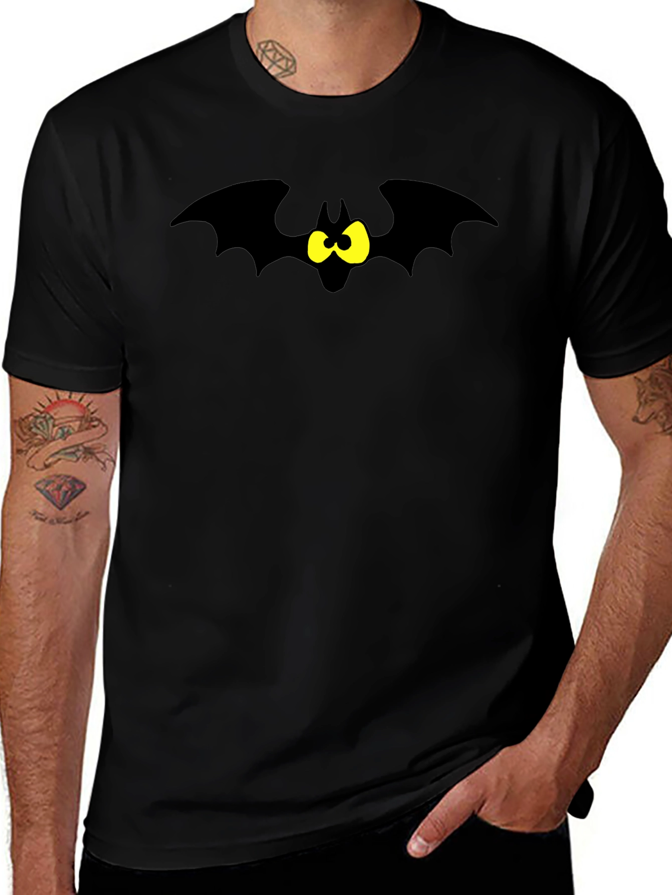Cartoon Bat Graphic Tee - Black T-Shirt