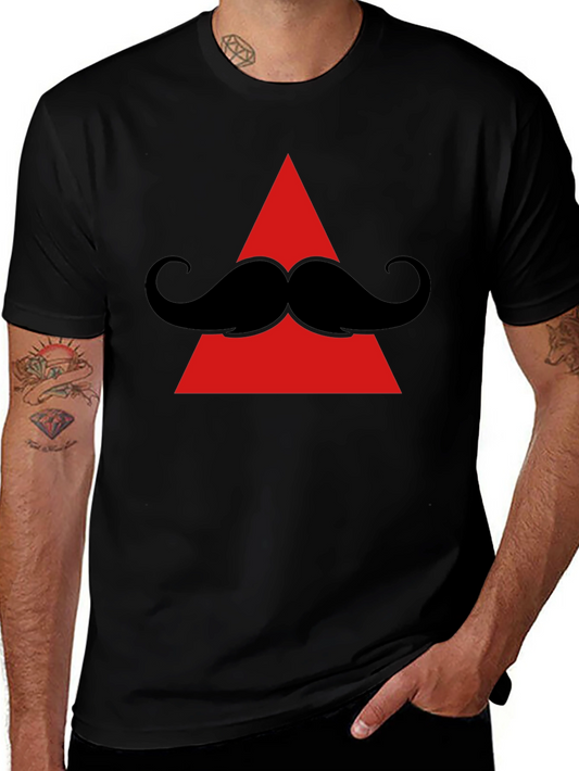 Mustache Triangle Graphic Tee - Black Cotton T-Shirt