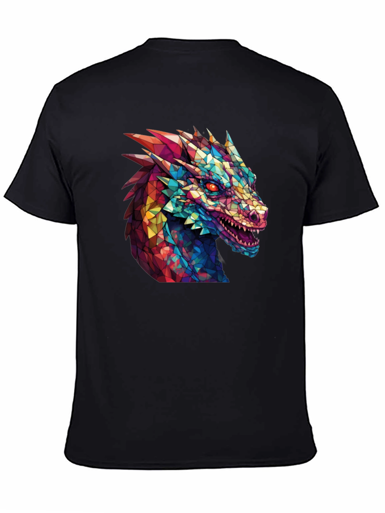 Geometric Dragon Head Graphic Black T-Shirt