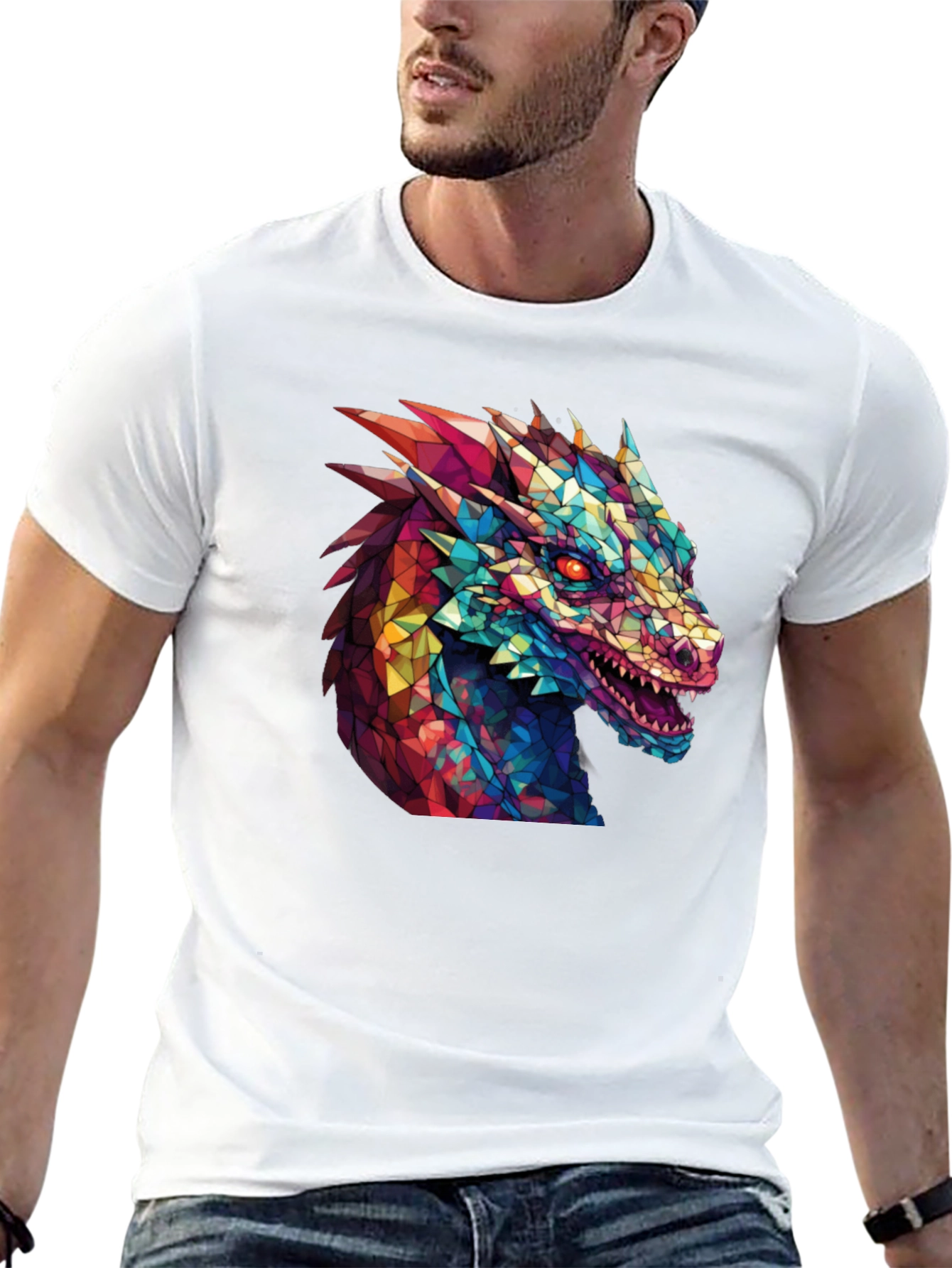 Geometric Dragon Head Graphic Black T-Shirt