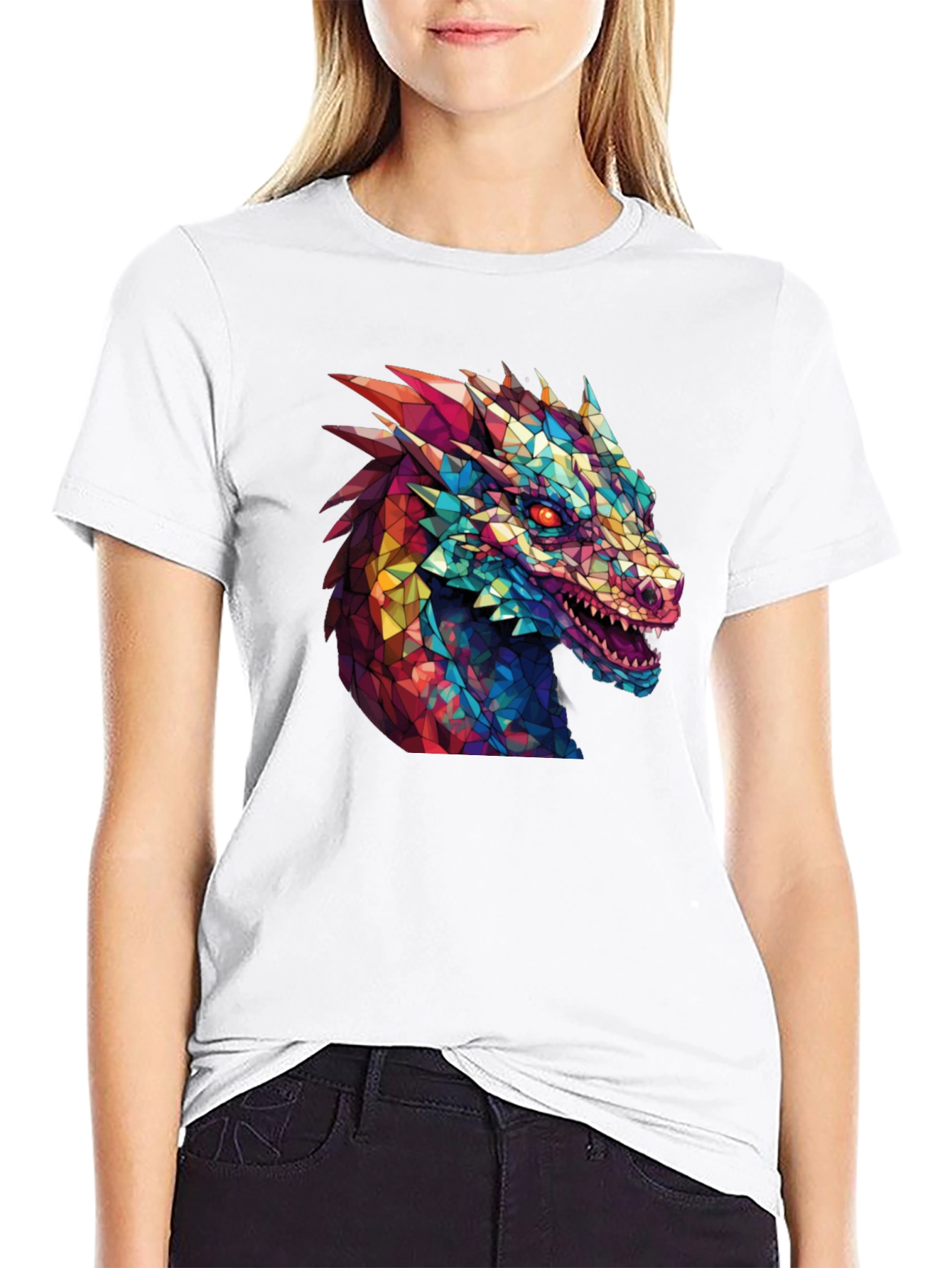 Geometric Dragon Head Graphic Black T-Shirt