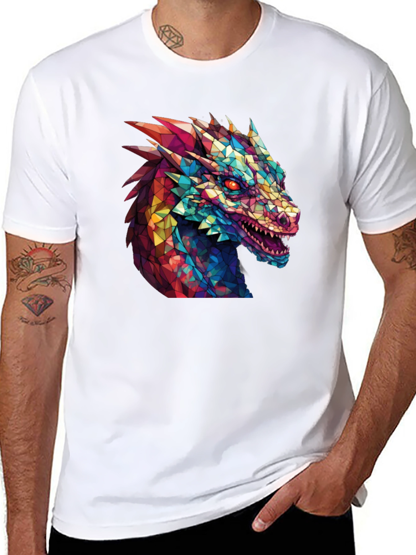 Geometric Dragon Head Graphic Black T-Shirt