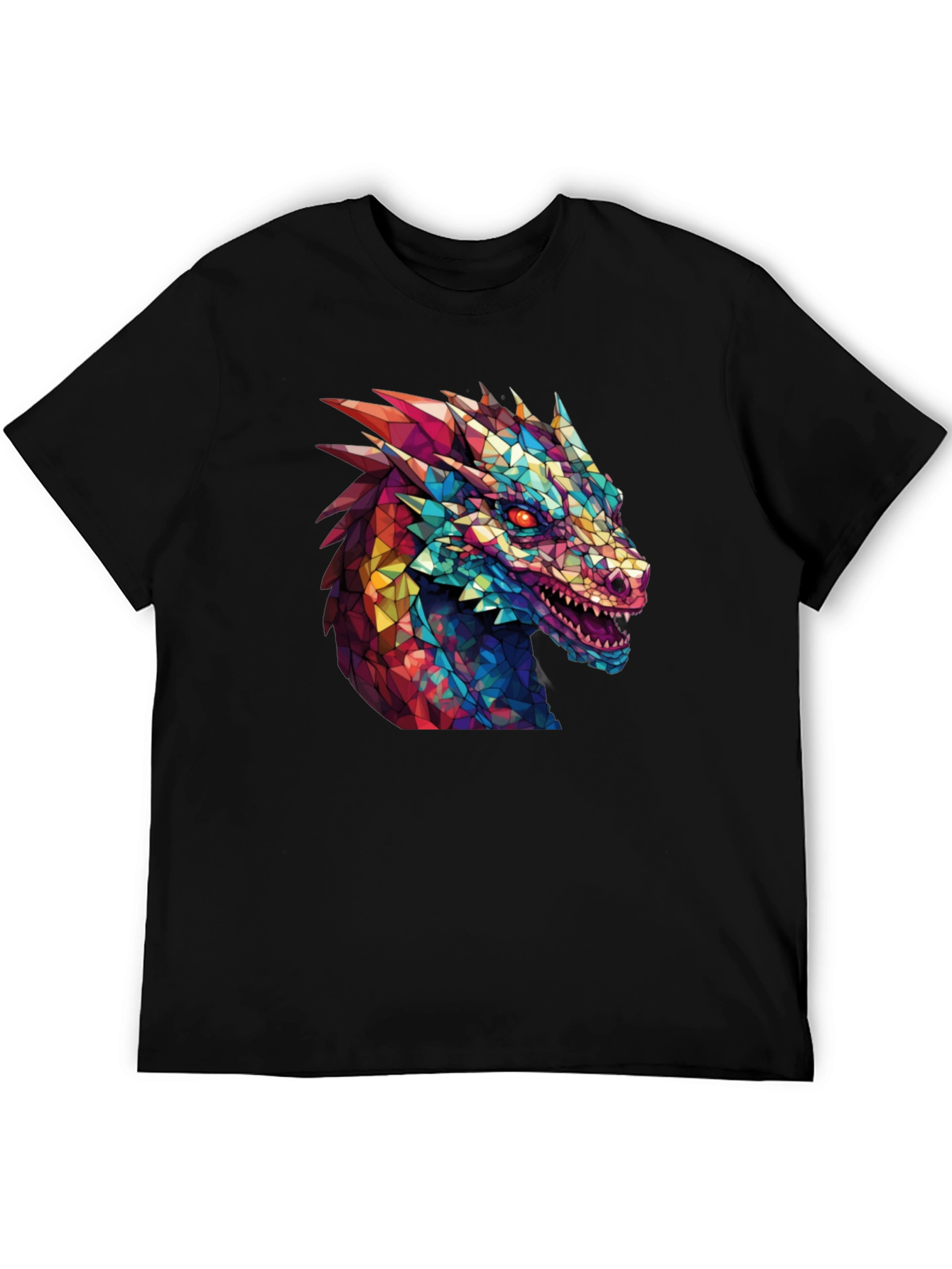 Geometric Dragon Head Graphic Black T-Shirt