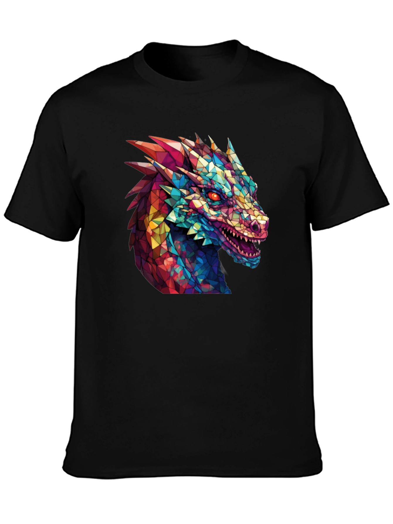Geometric Dragon Head Graphic Black T-Shirt