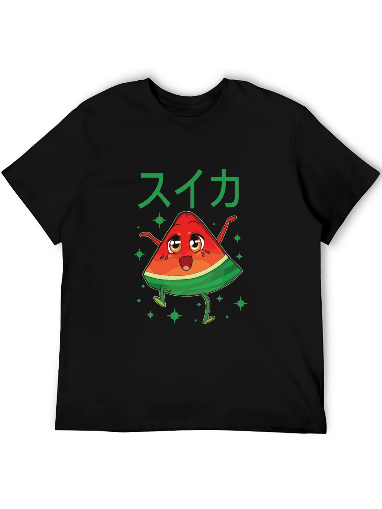 Fun Watermelon Cartoon Graphic Tee - Black Cotton Shirt