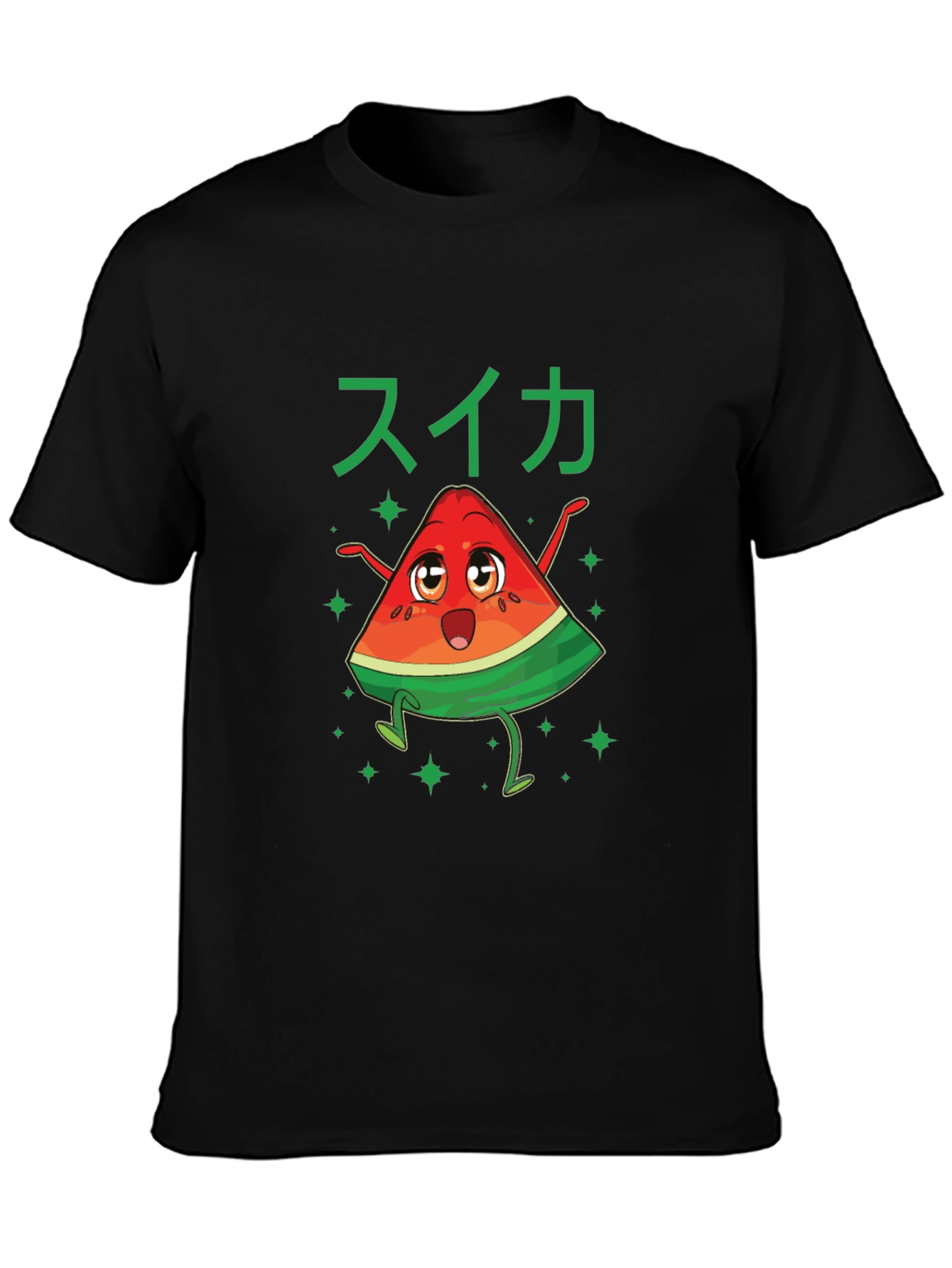 Fun Watermelon Cartoon Graphic Tee - Black Cotton Shirt