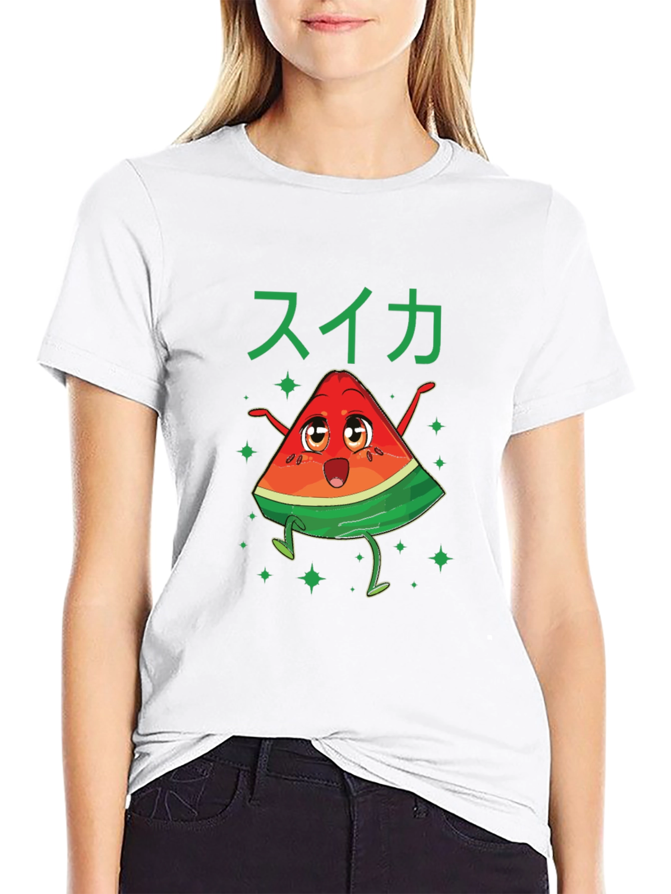 Fun Watermelon Cartoon Graphic Tee - Black Cotton Shirt