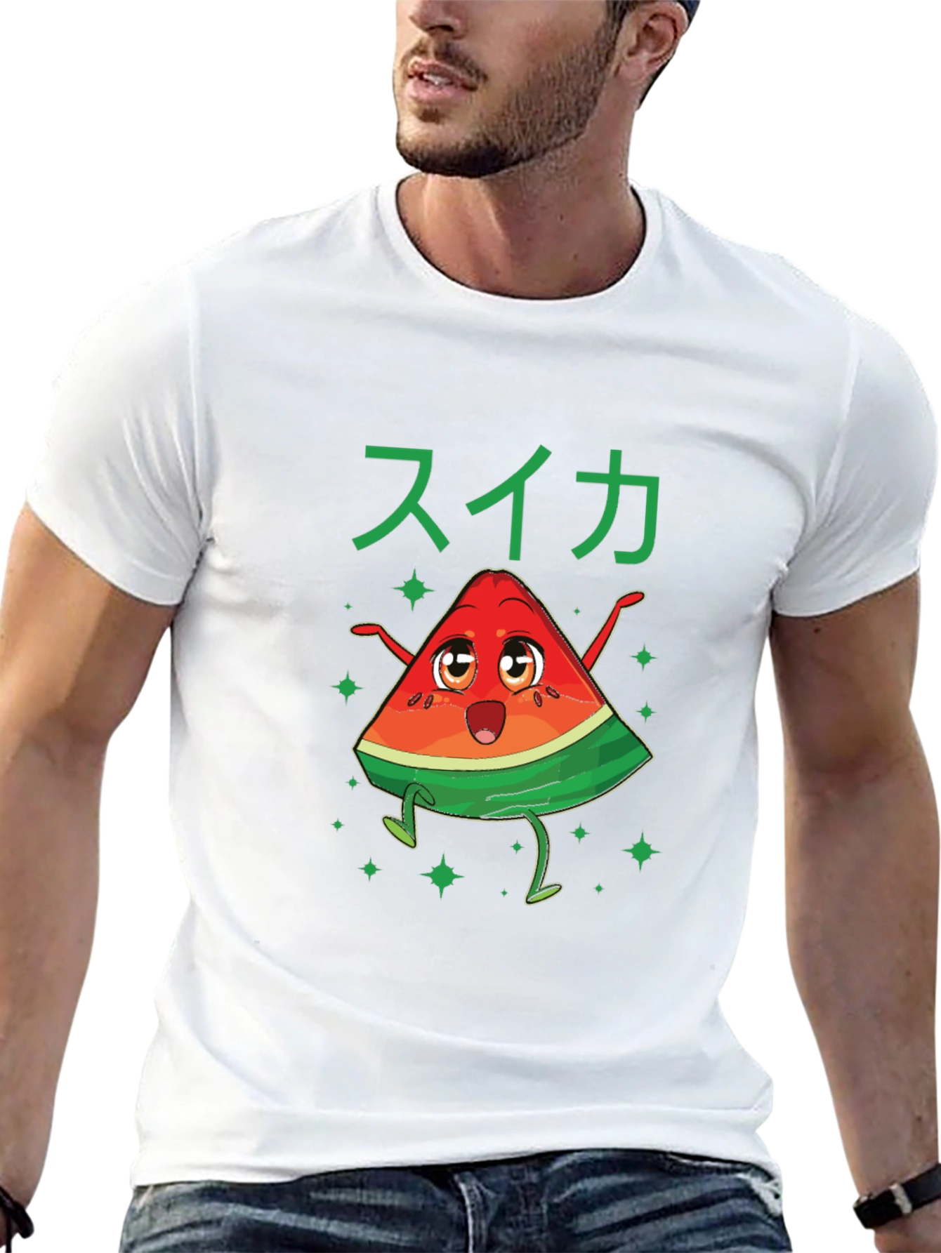 Fun Watermelon Cartoon Graphic Tee - Black Cotton Shirt