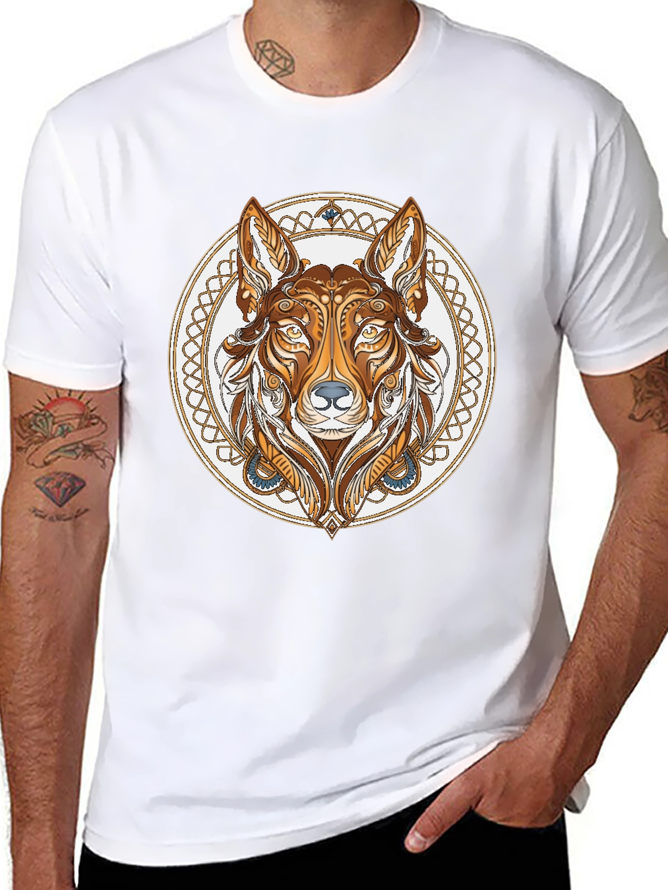 Tribal Wolf Graphic Tee - Black
