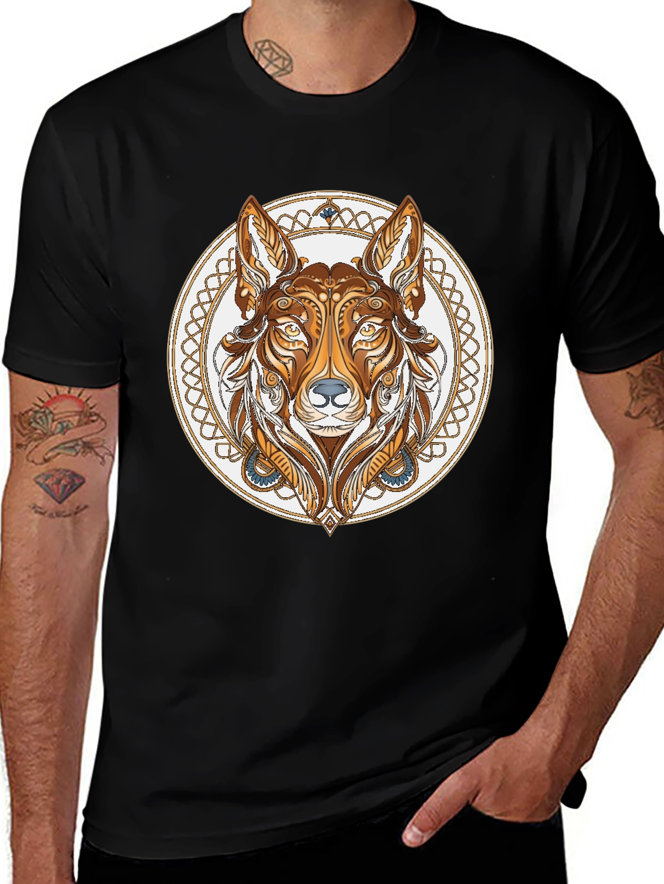 Tribal Wolf Graphic Tee - Black