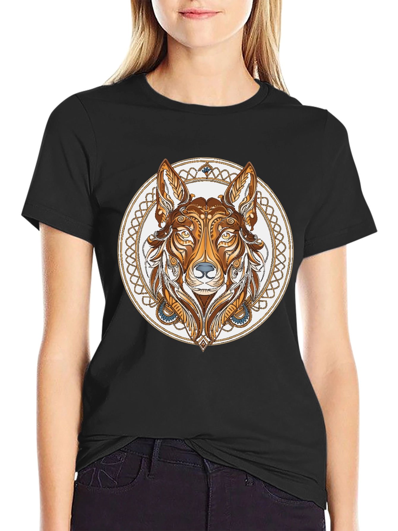 Tribal Wolf Graphic Tee - Black