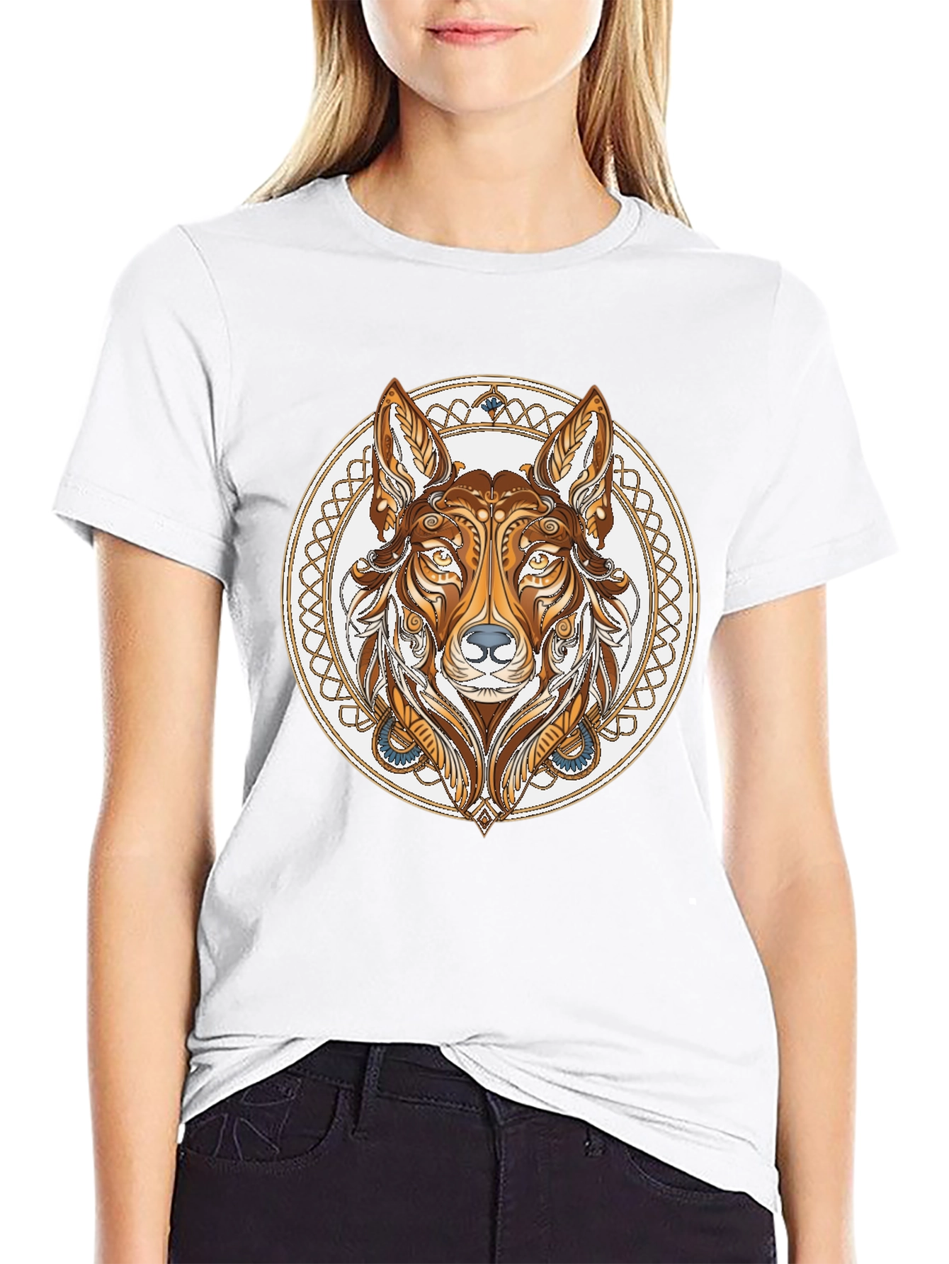 Tribal Wolf Graphic Tee - Black
