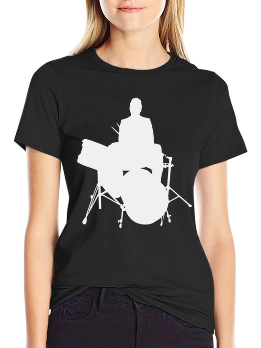 Drummer Silhouette Graphic Tee - Black Cotton Shirt