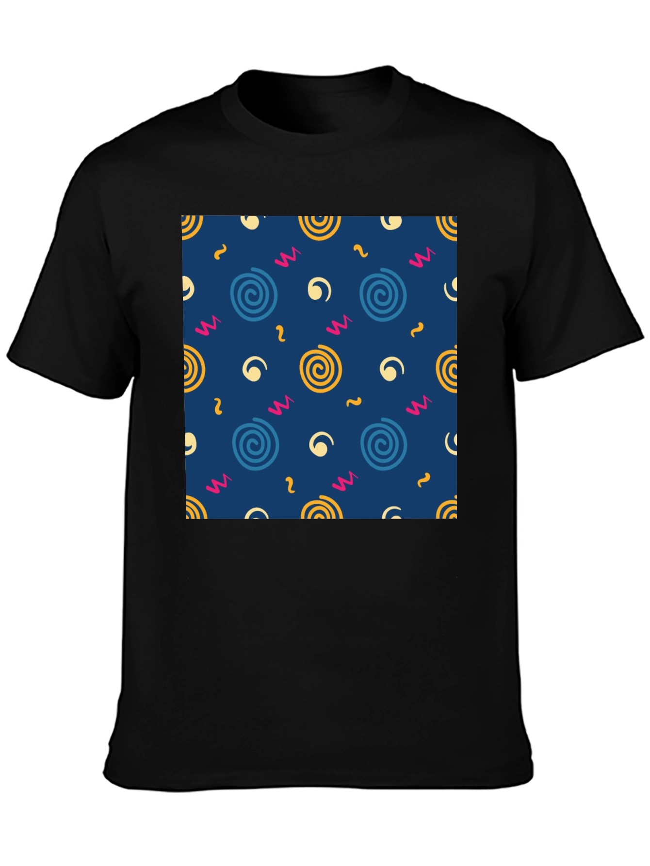 Retro Swirl Pattern Black T-Shirt