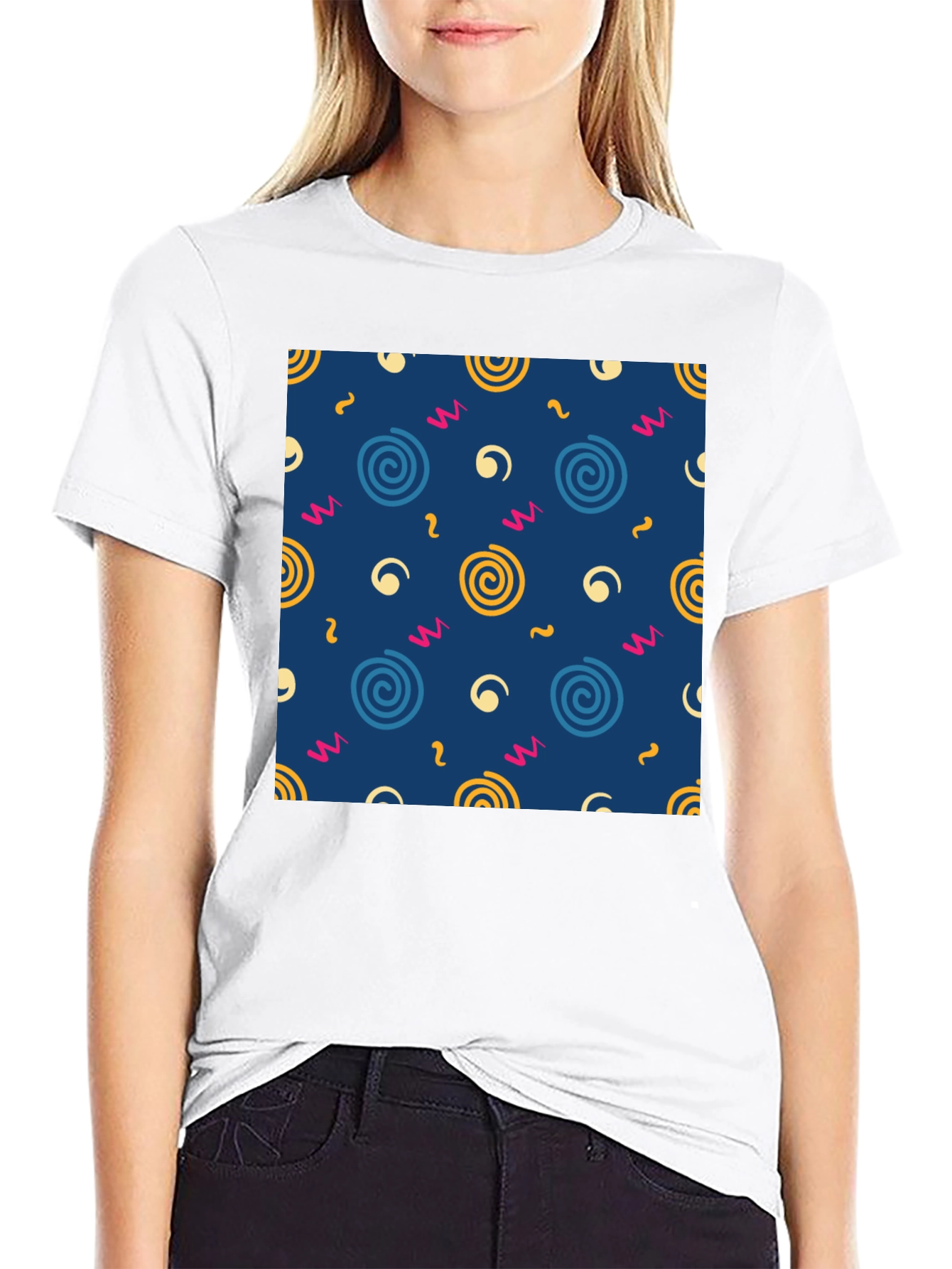 Retro Swirl Pattern Black T-Shirt