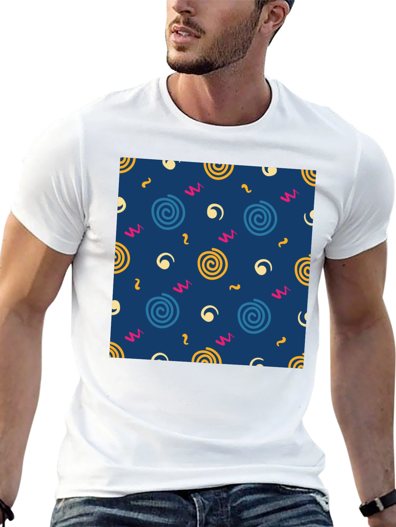 Retro Swirl Pattern Black T-Shirt