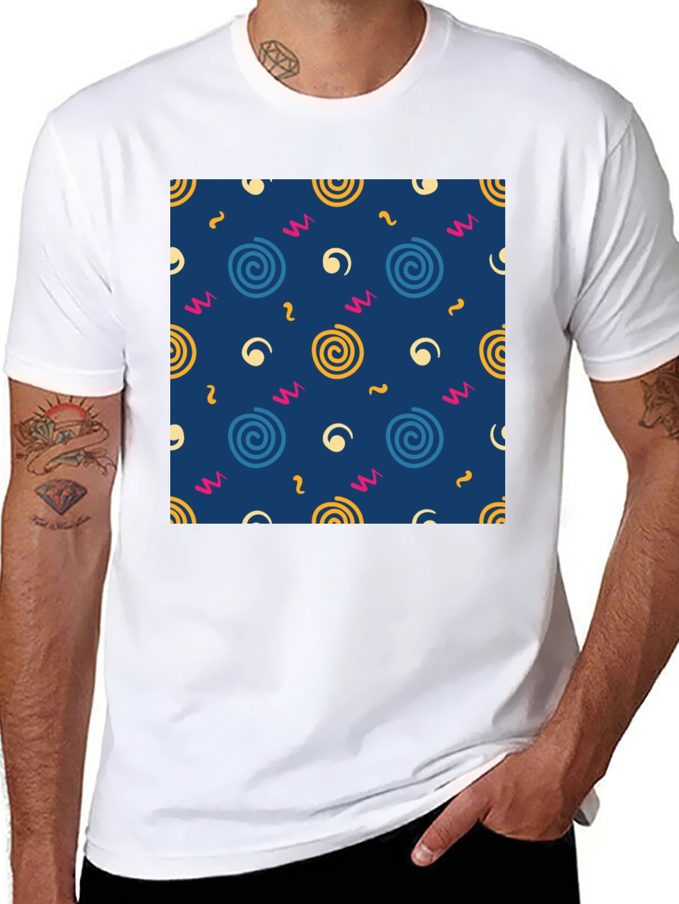 Retro Swirl Pattern Black T-Shirt