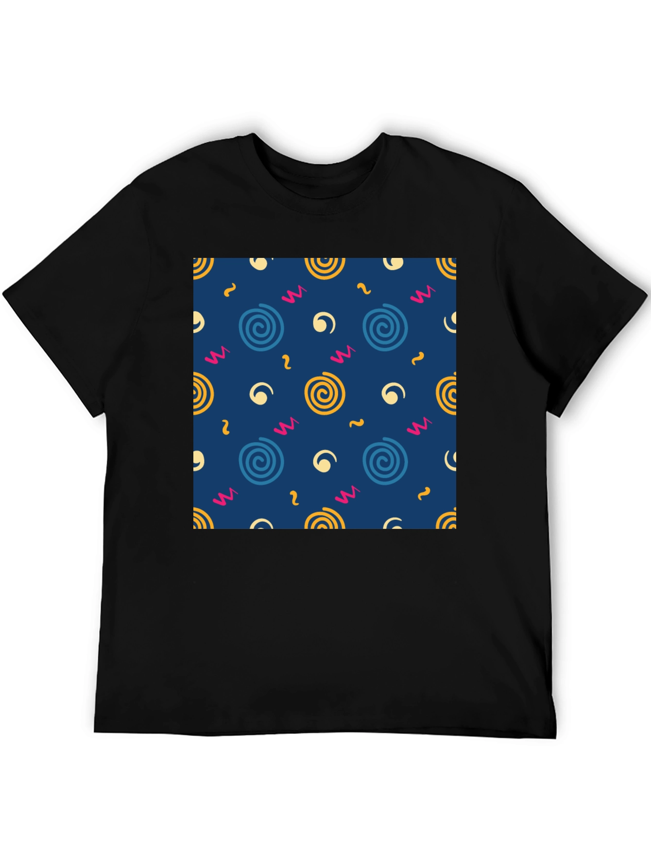 Retro Swirl Pattern Black T-Shirt