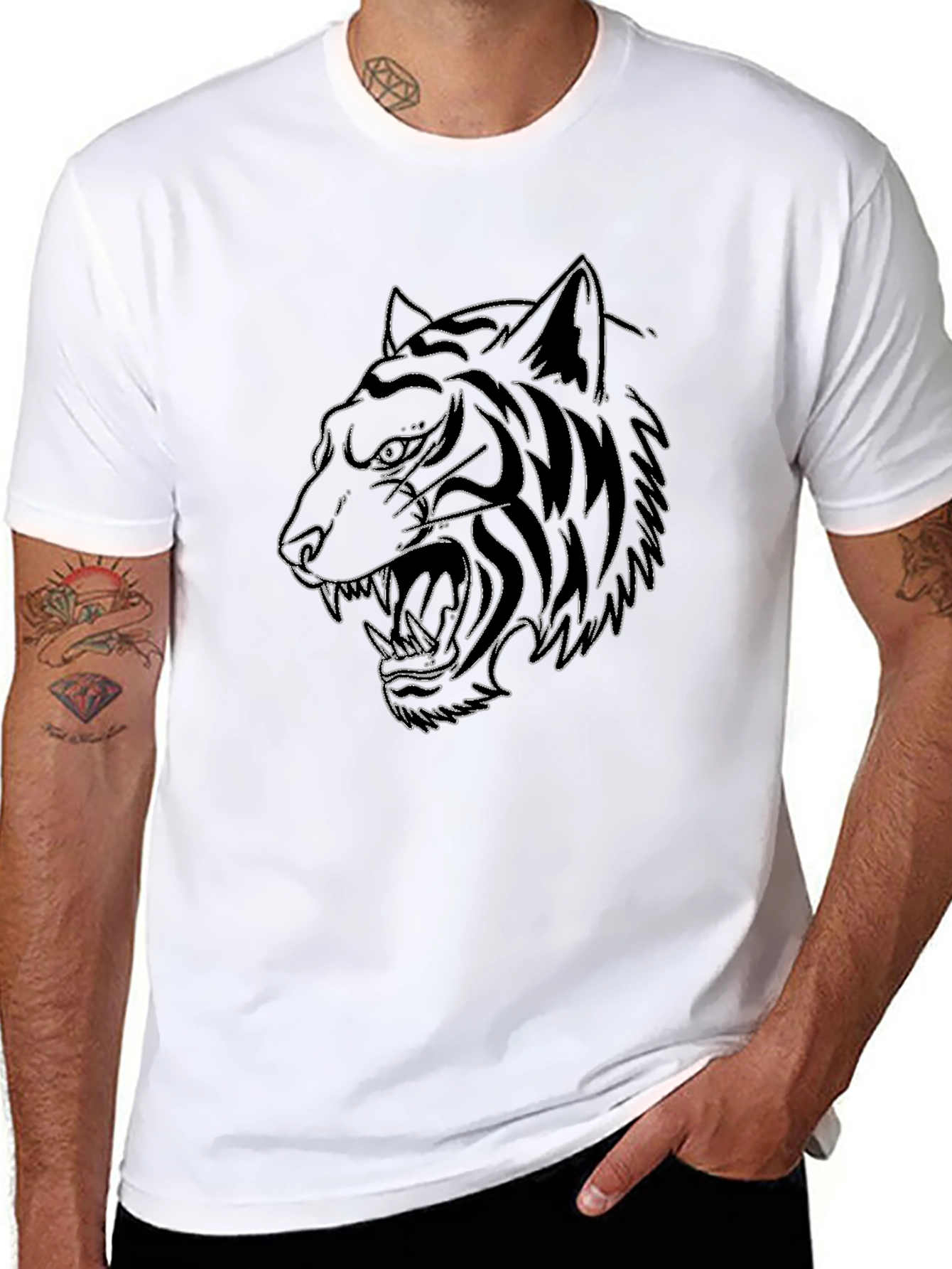Mens Black Tiger Graphic T-Shirt