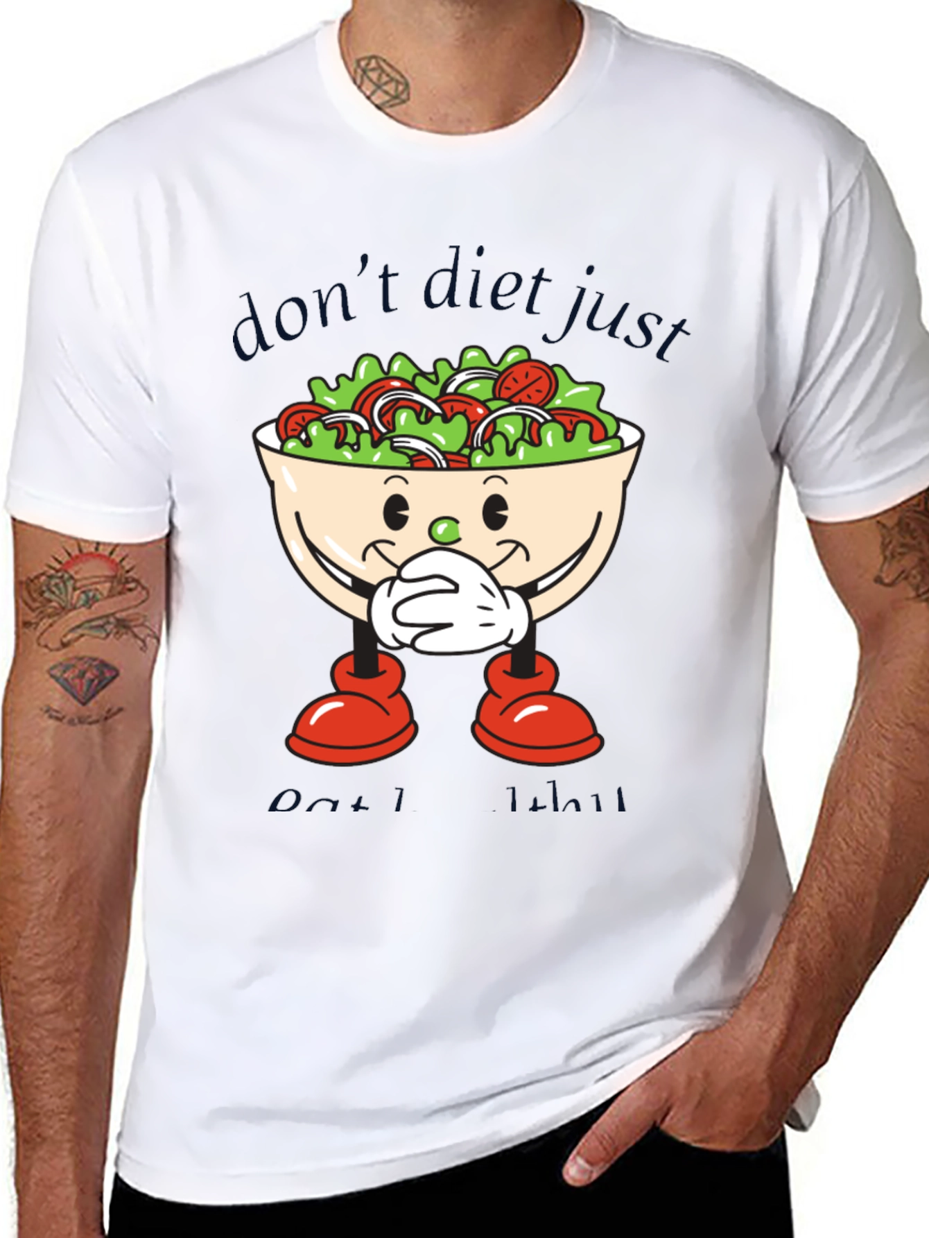 Funny Salad Cartoon Graphic T-Shirt - Eat Healthy!