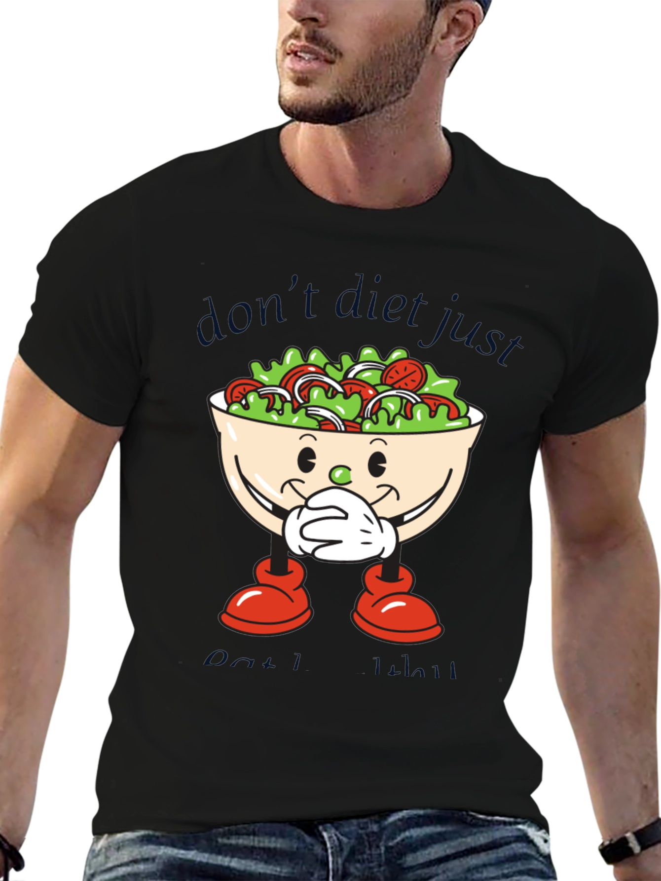 Funny Salad Cartoon Graphic T-Shirt - Eat Healthy!