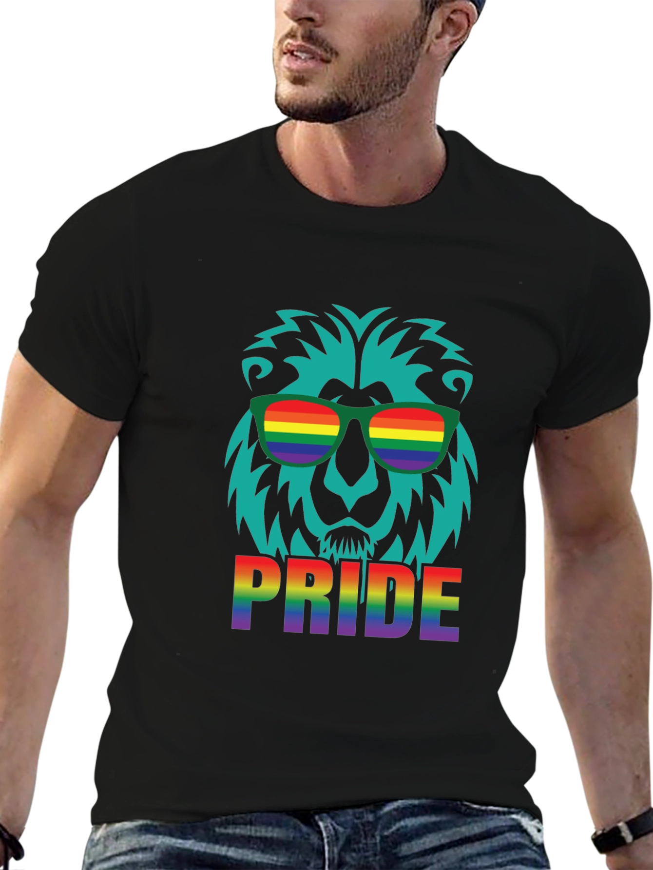 Pride Lion Graphic Tee - Rainbow LGBTQ+ Support