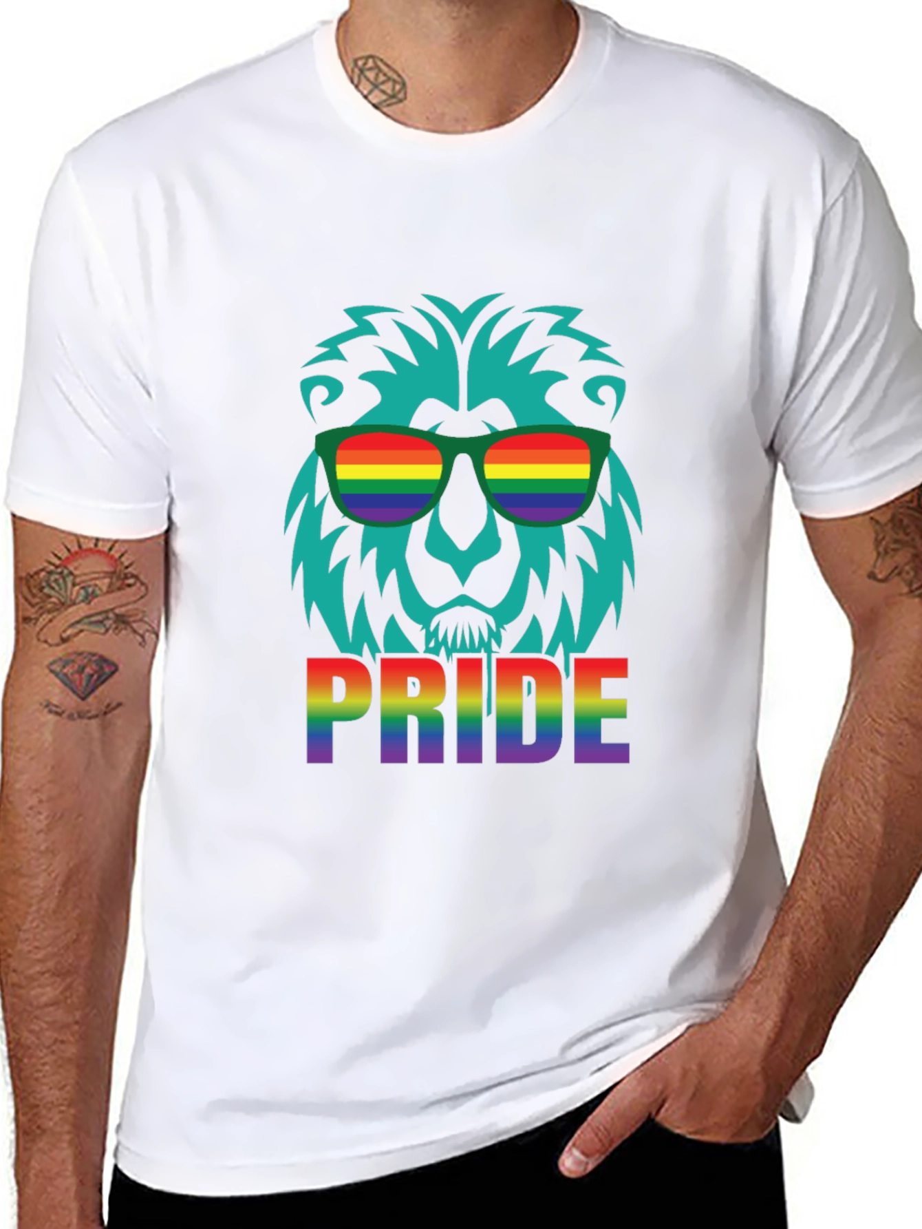 Pride Lion Graphic Tee - Rainbow LGBTQ+ Support