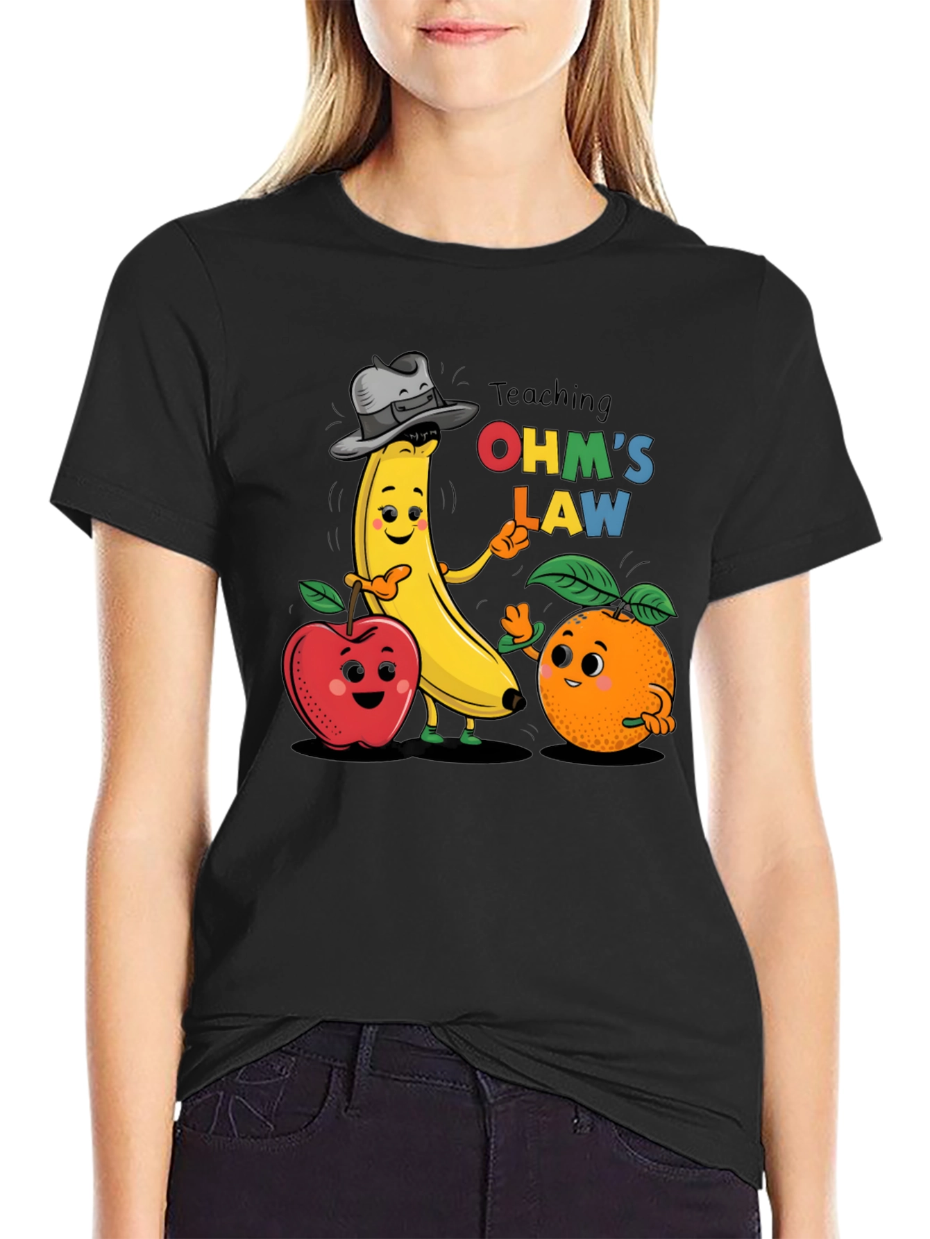 Ohms Law Fruit Cartoon Black T-Shirt