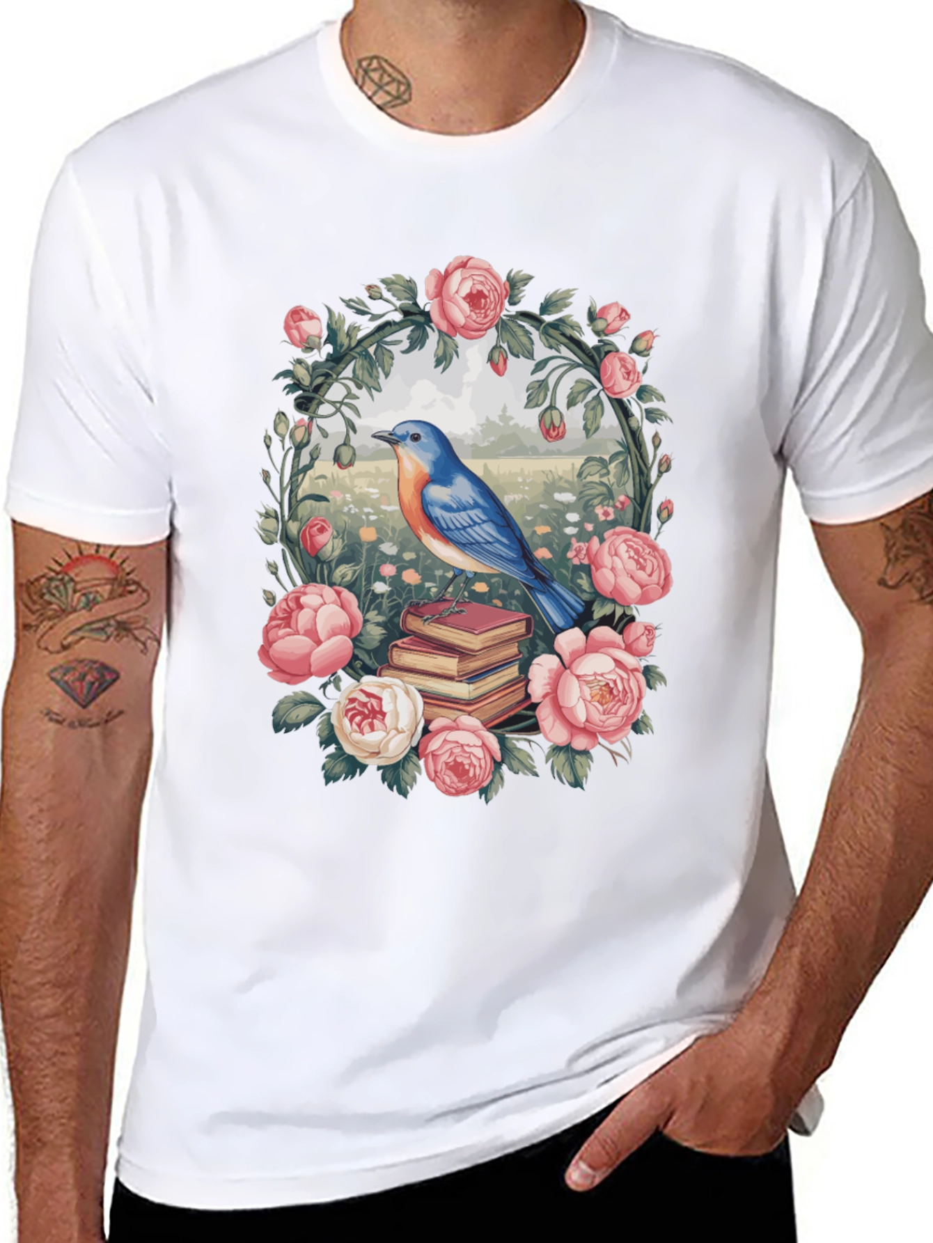 Floral Bird & Books Graphic Tee