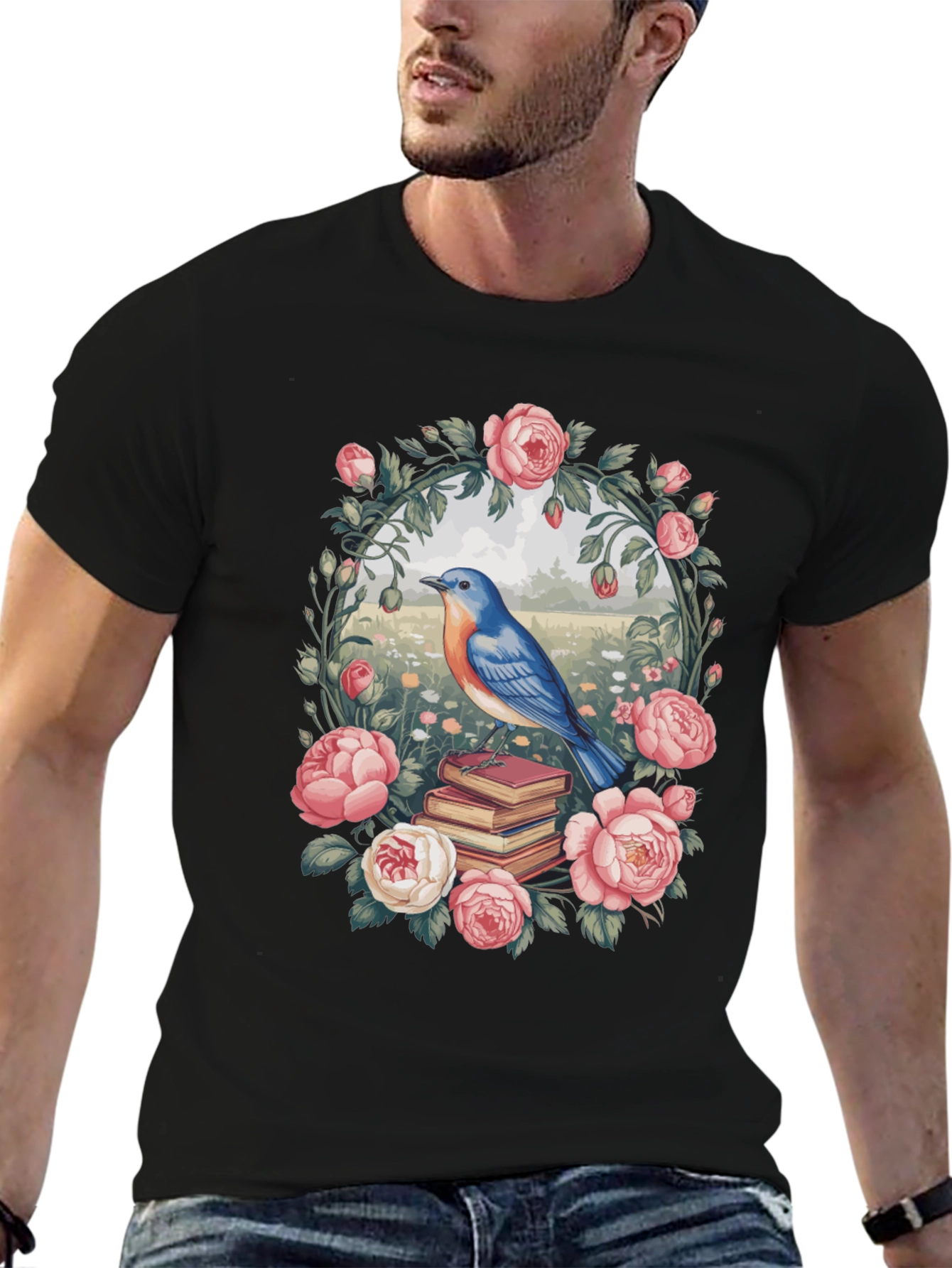 Floral Bird & Books Graphic Tee