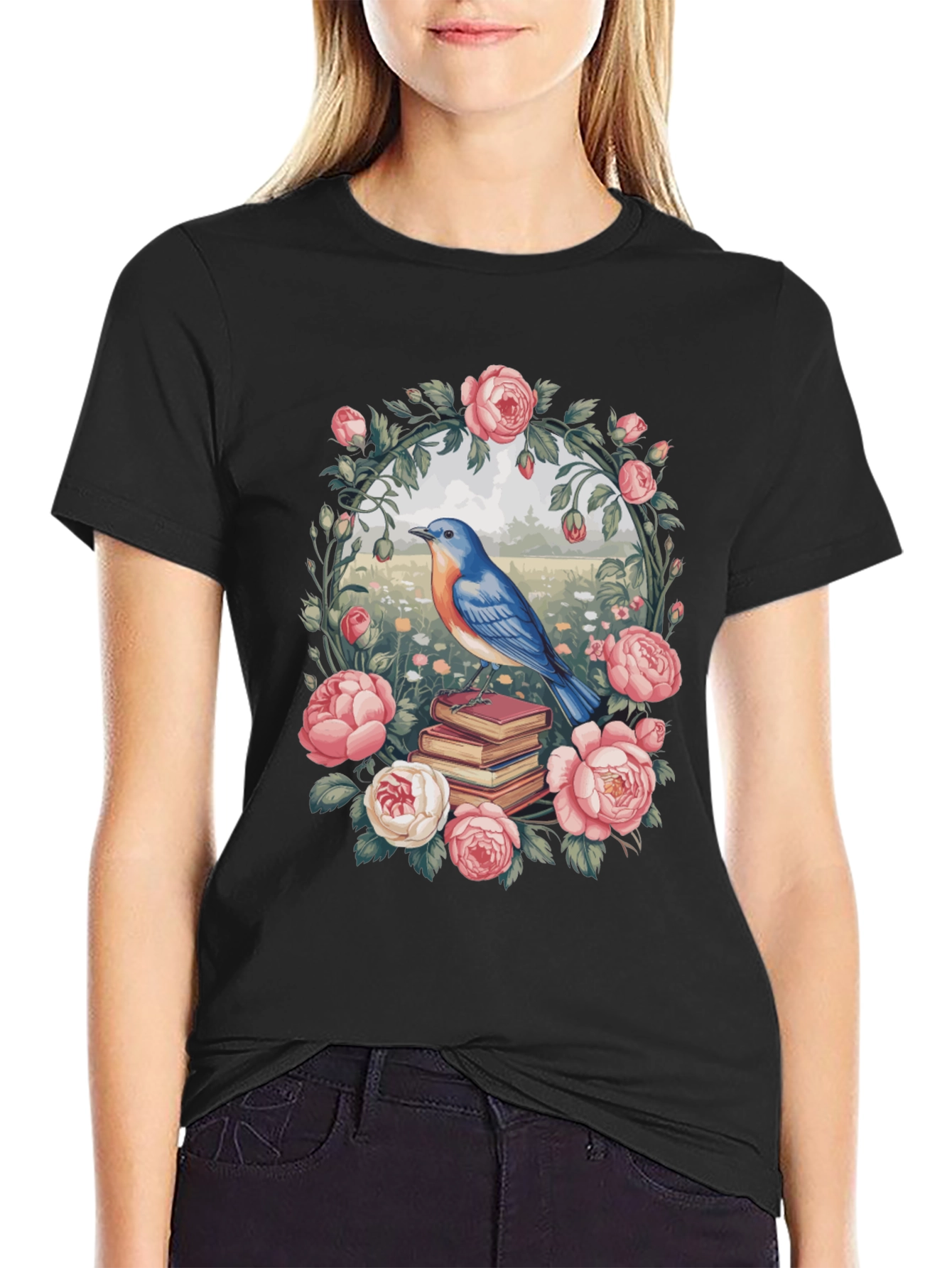 Floral Bird & Books Graphic Tee