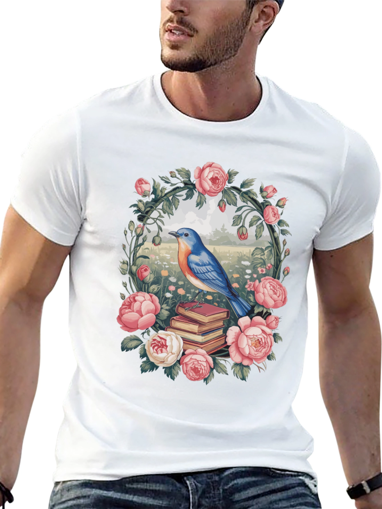 Floral Bird & Books Graphic Tee