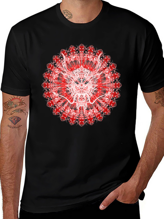 Dragon Mandala Graphic Tee - Unique Red & White Design