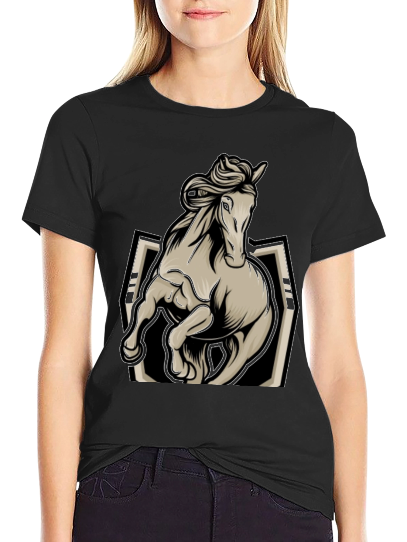 Horse Graphic Tee - Stylish Black Mens T-Shirt