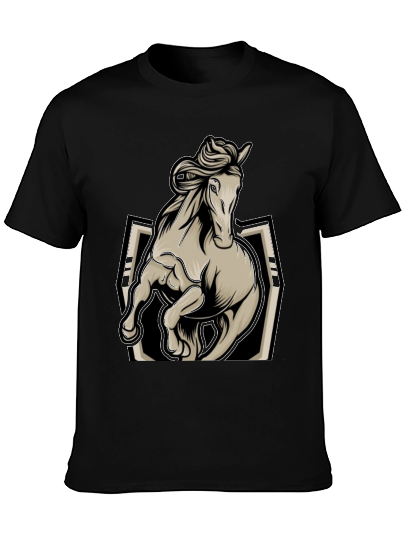 Horse Graphic Tee - Stylish Black Mens T-Shirt