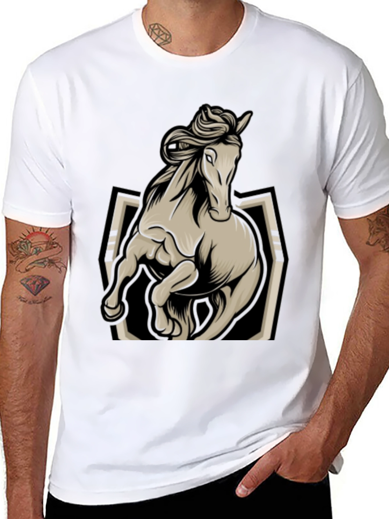 Horse Graphic Tee - Stylish Black Mens T-Shirt