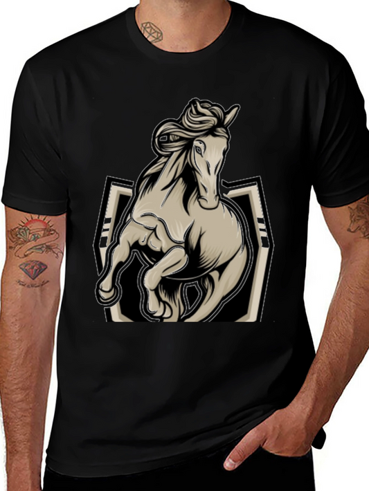 Horse Graphic Tee - Stylish Black Mens T-Shirt