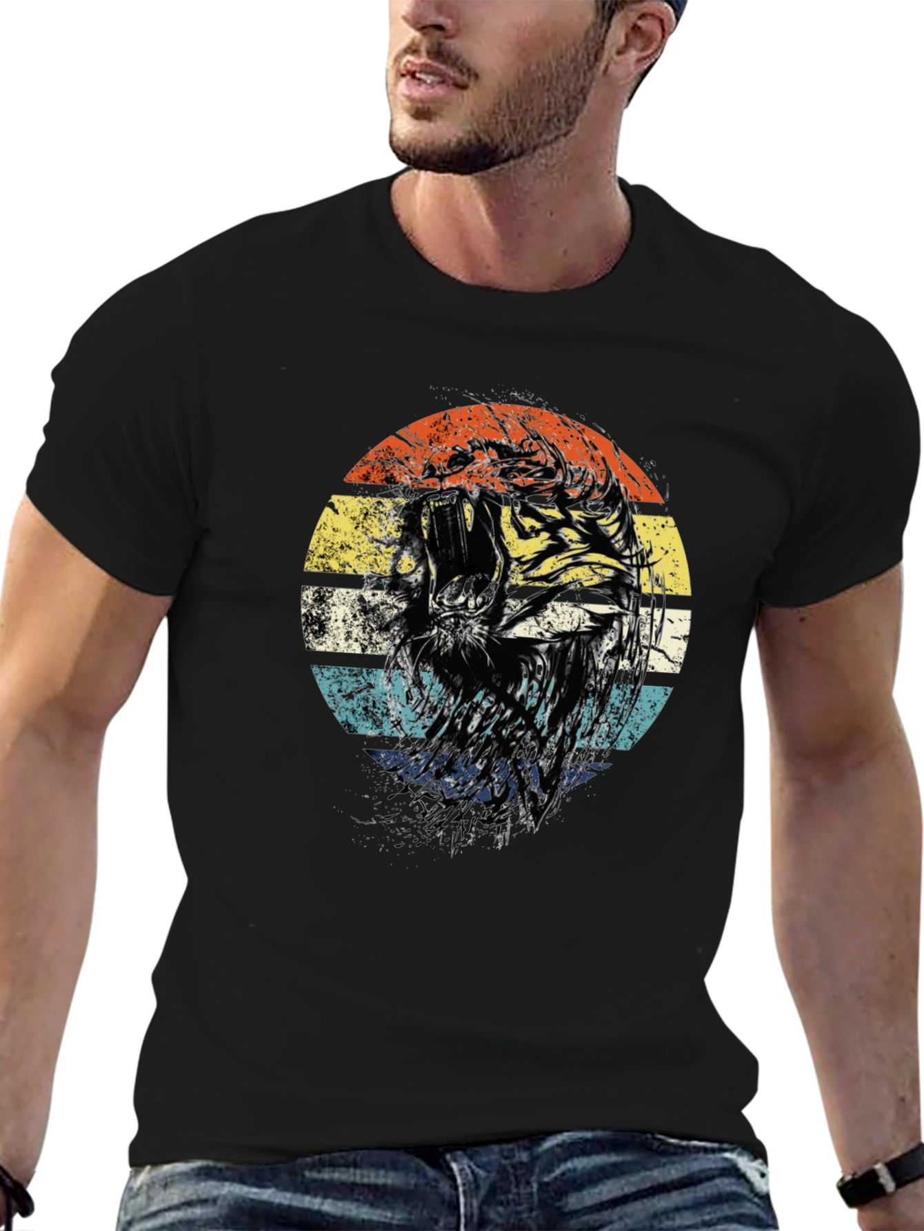 Retro Tiger Graphic Tee - Unisex Black T-Shirt