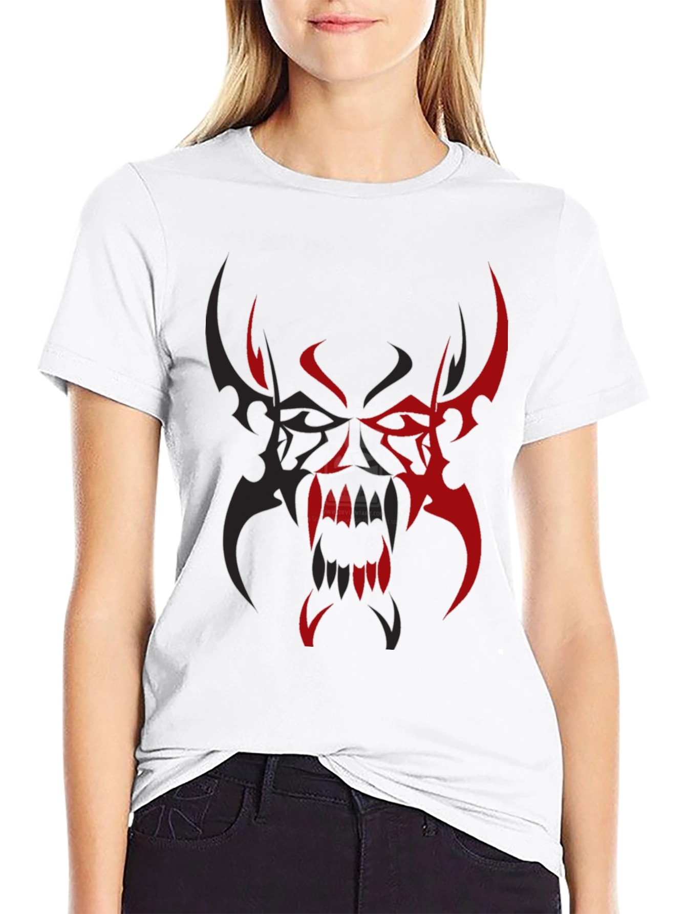 Mens Black T-Shirt with Red/Black Tribal Demon Design