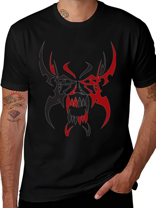 Mens Black T-Shirt with Red/Black Tribal Demon Design