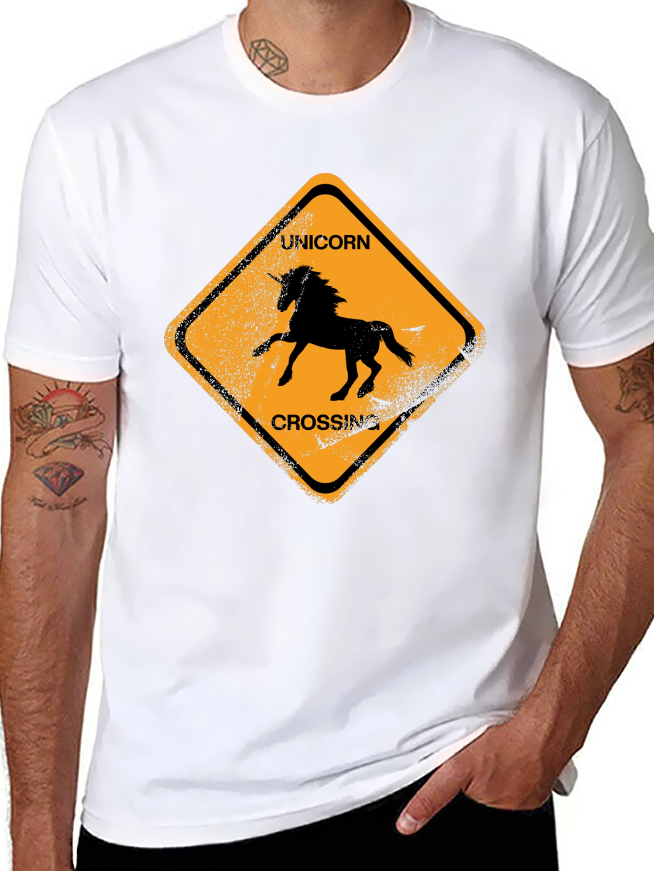 Unicorn Crossing Black Cotton T-Shirt
